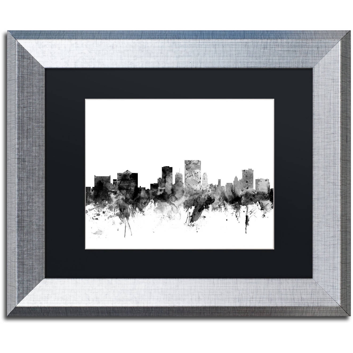 Trademark Fine Art "El Paso Texas Skyline B&W" Canvas Art by Michael Tompsett, Black Matte, Silver Frame