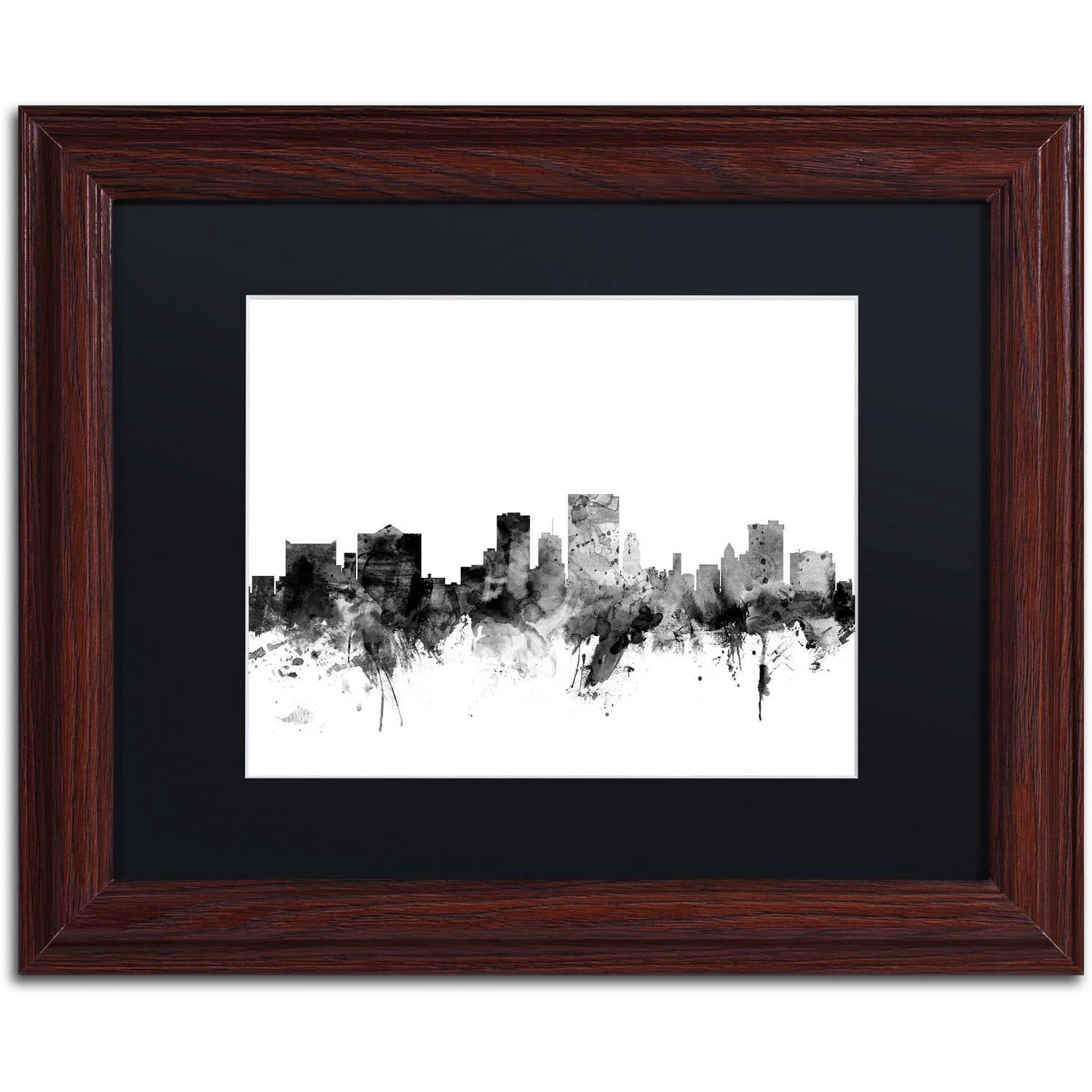 Trademark Fine Art "El Paso Texas Skyline B&W" Canvas Art by Michael Tompsett, Black Matte, Wood Frame