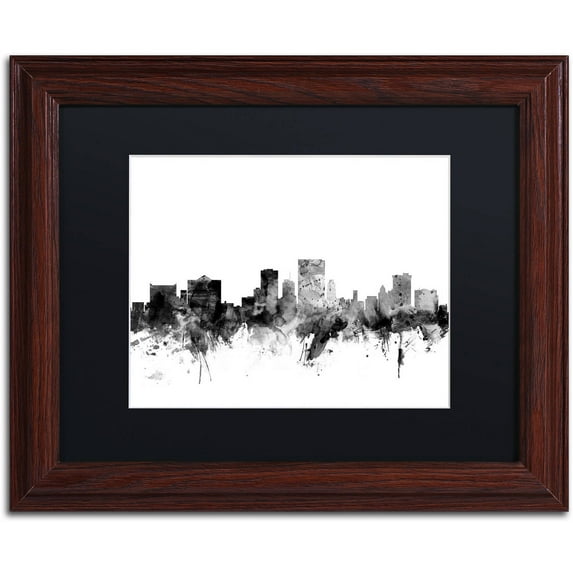 Trademark Fine Art "El Paso Texas Skyline B&W" Canvas Art by Michael Tompsett, Black Matte, Wood Frame