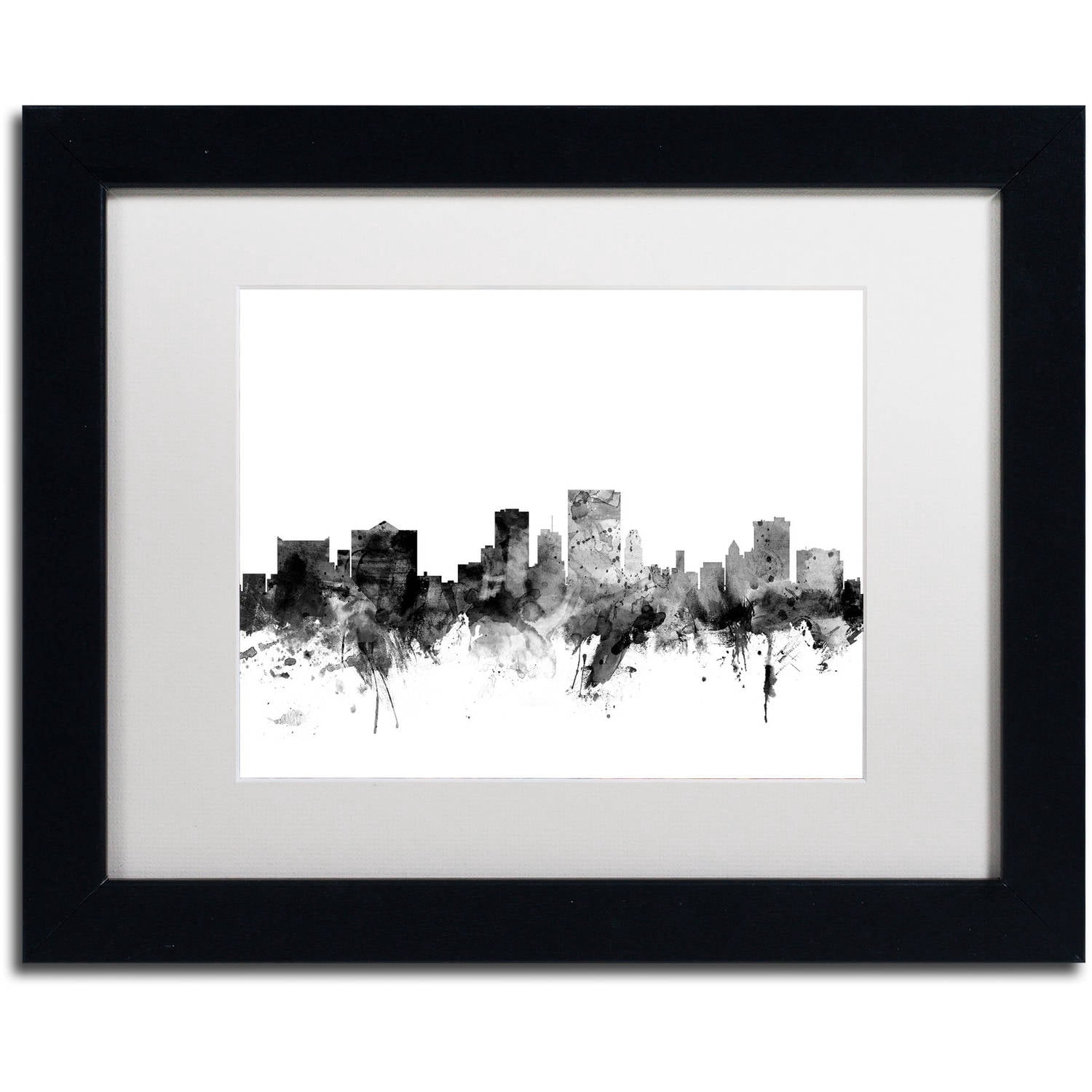 Trademark Fine Art "El Paso Texas Skyline B&W" Canvas Art by Michael Tompsett, White Matte, Black Frame