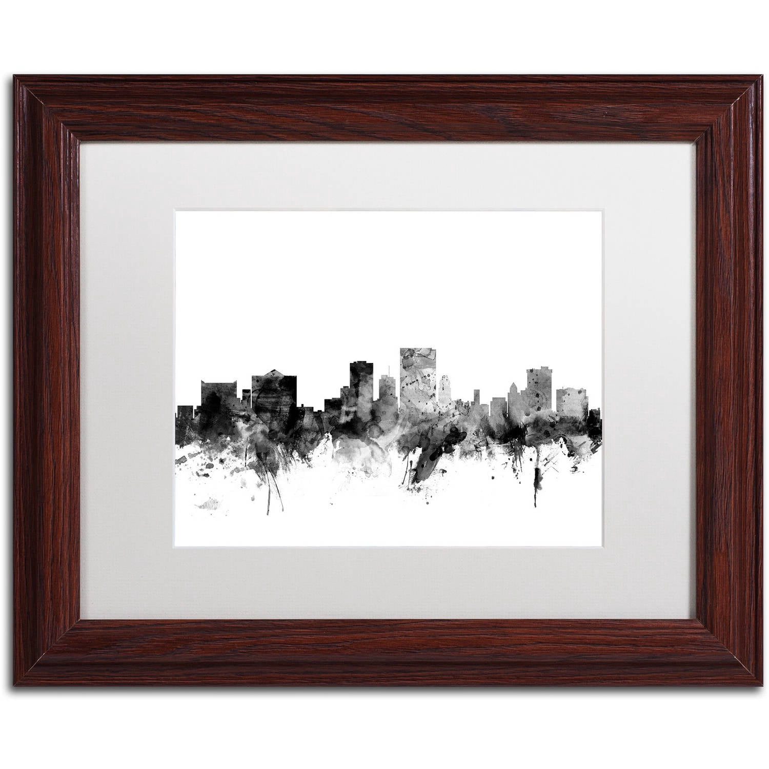 Trademark Fine Art "El Paso Texas Skyline B&W" Canvas Art by Michael Tompsett, White Matte, Wood Frame