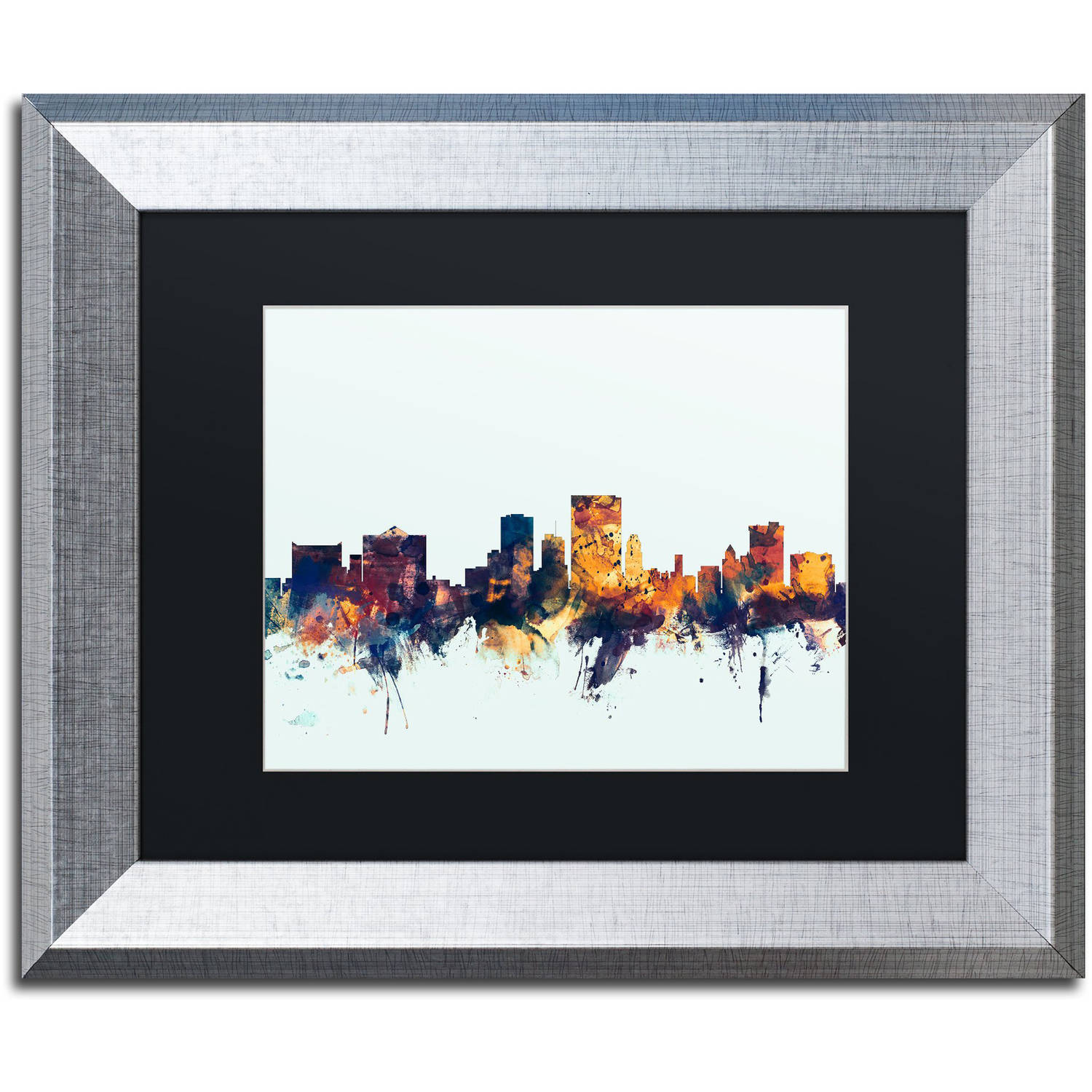 Trademark Fine Art "El Paso Texas Skyline Blue" Canvas Art by Michael Tompsett, Black Matte, Silver Frame
