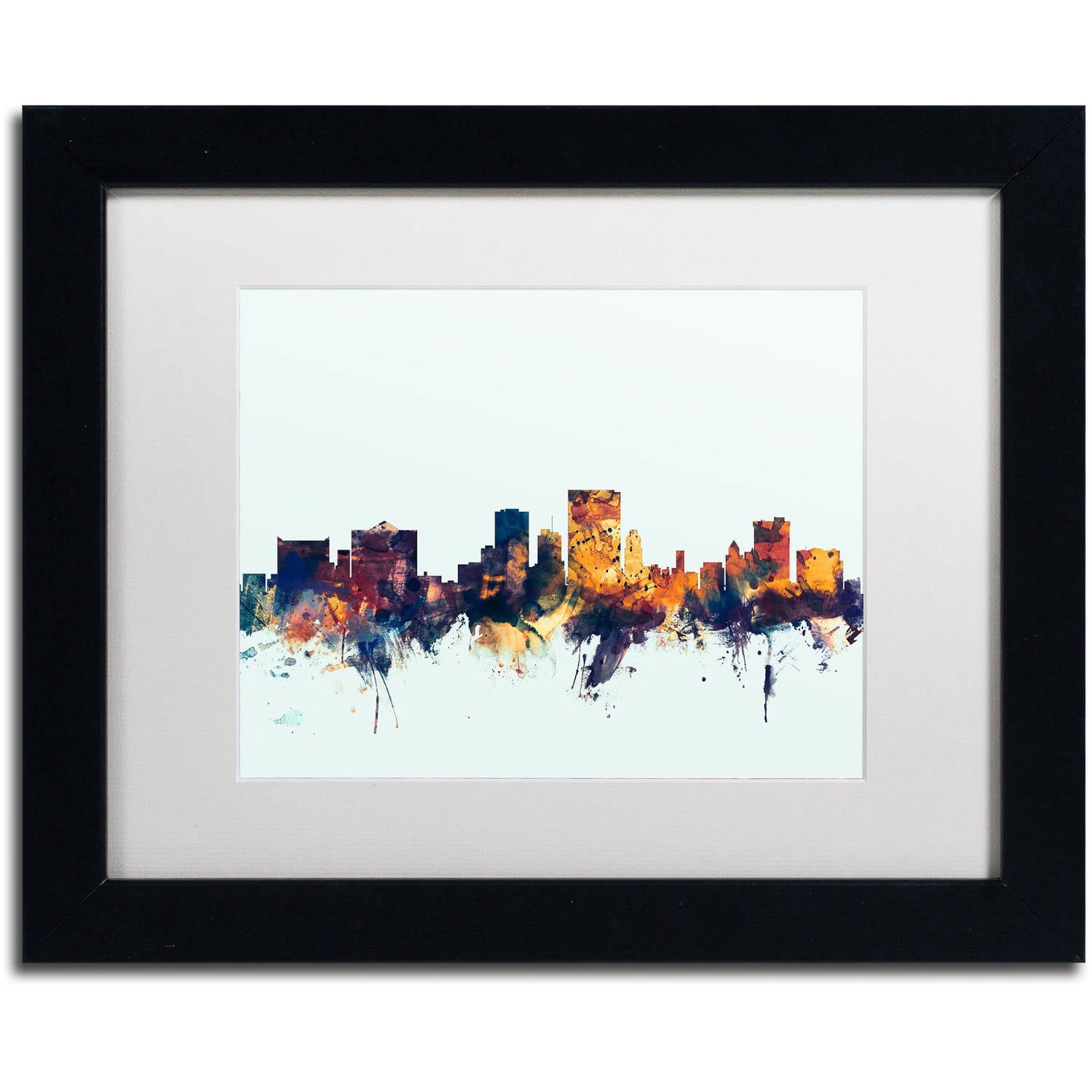Trademark Fine Art "El Paso Texas Skyline Blue" Canvas Art by Michael Tompsett, White Matte, Black Frame