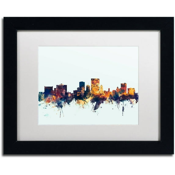 Trademark Fine Art "El Paso Texas Skyline Blue" Canvas Art by Michael Tompsett, White Matte, Black Frame