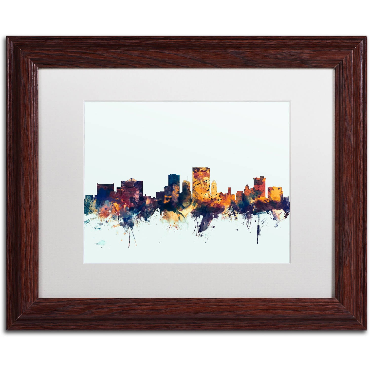 Trademark Fine Art "El Paso Texas Skyline Blue" Canvas Art by Michael Tompsett, White Matte, Wood Frame