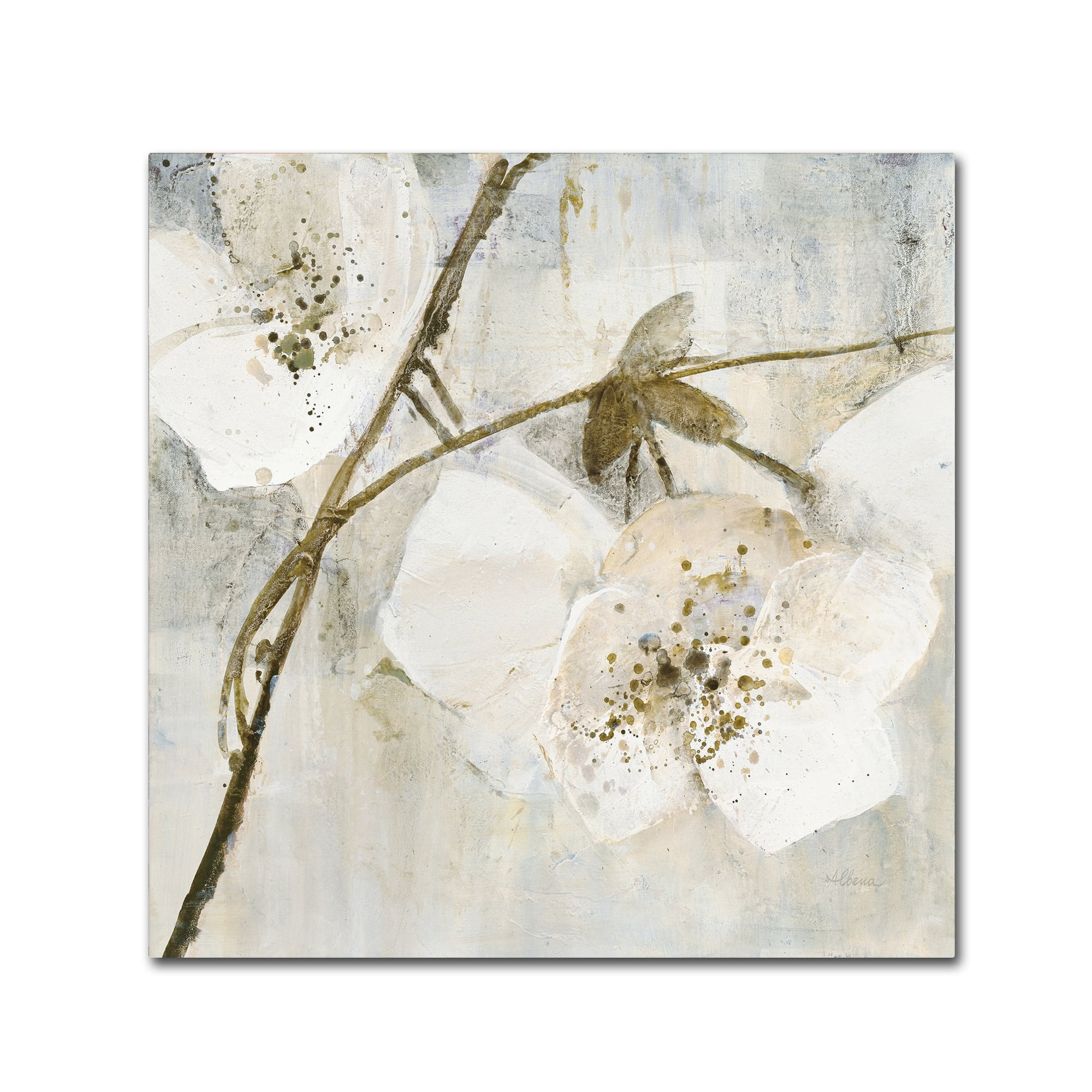 Elegance II Greige Floral Canvas Art in White and Beige