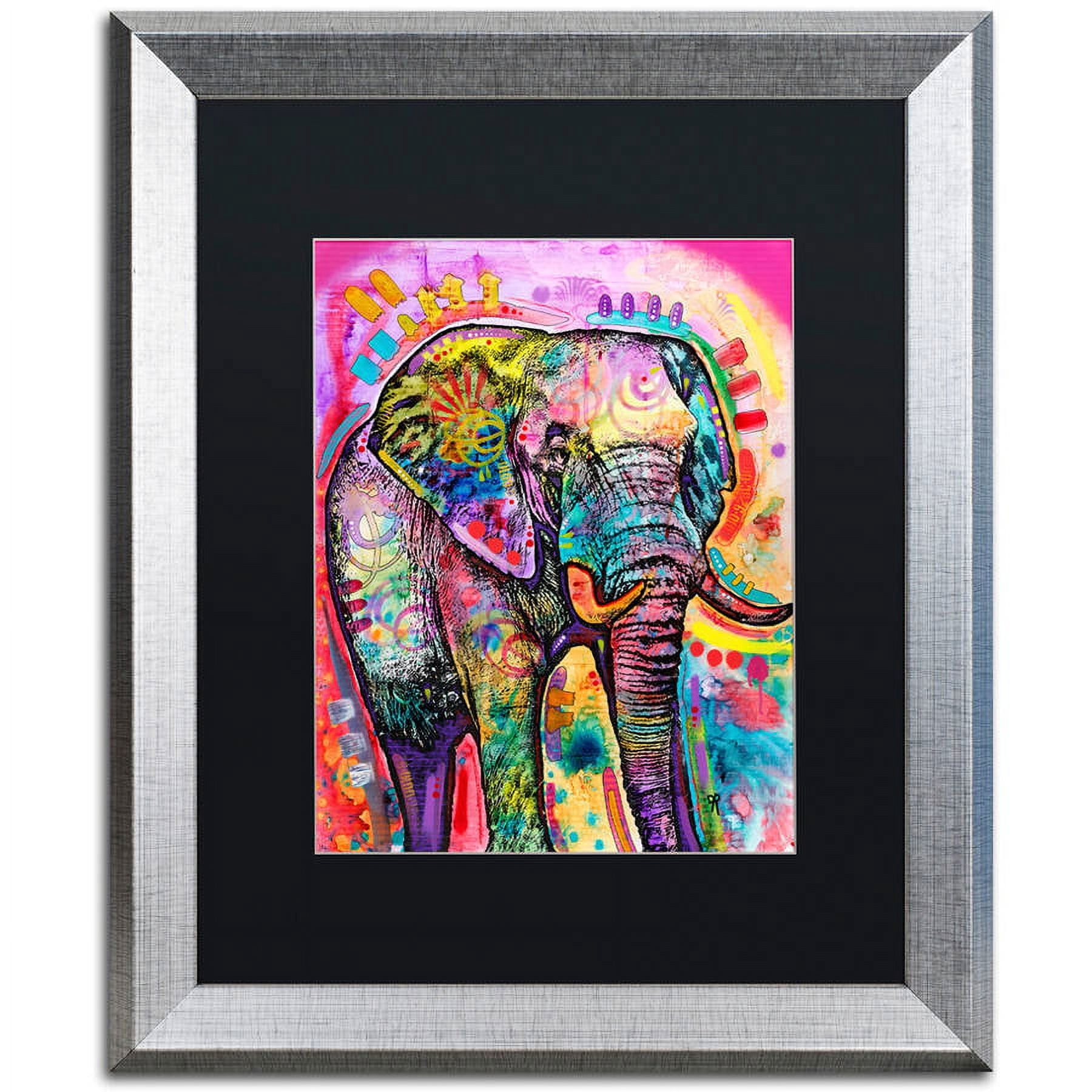 Trademark Fine Art "Elephant" Canvas Art by Dean Russo, Black Matte, Silver Frame