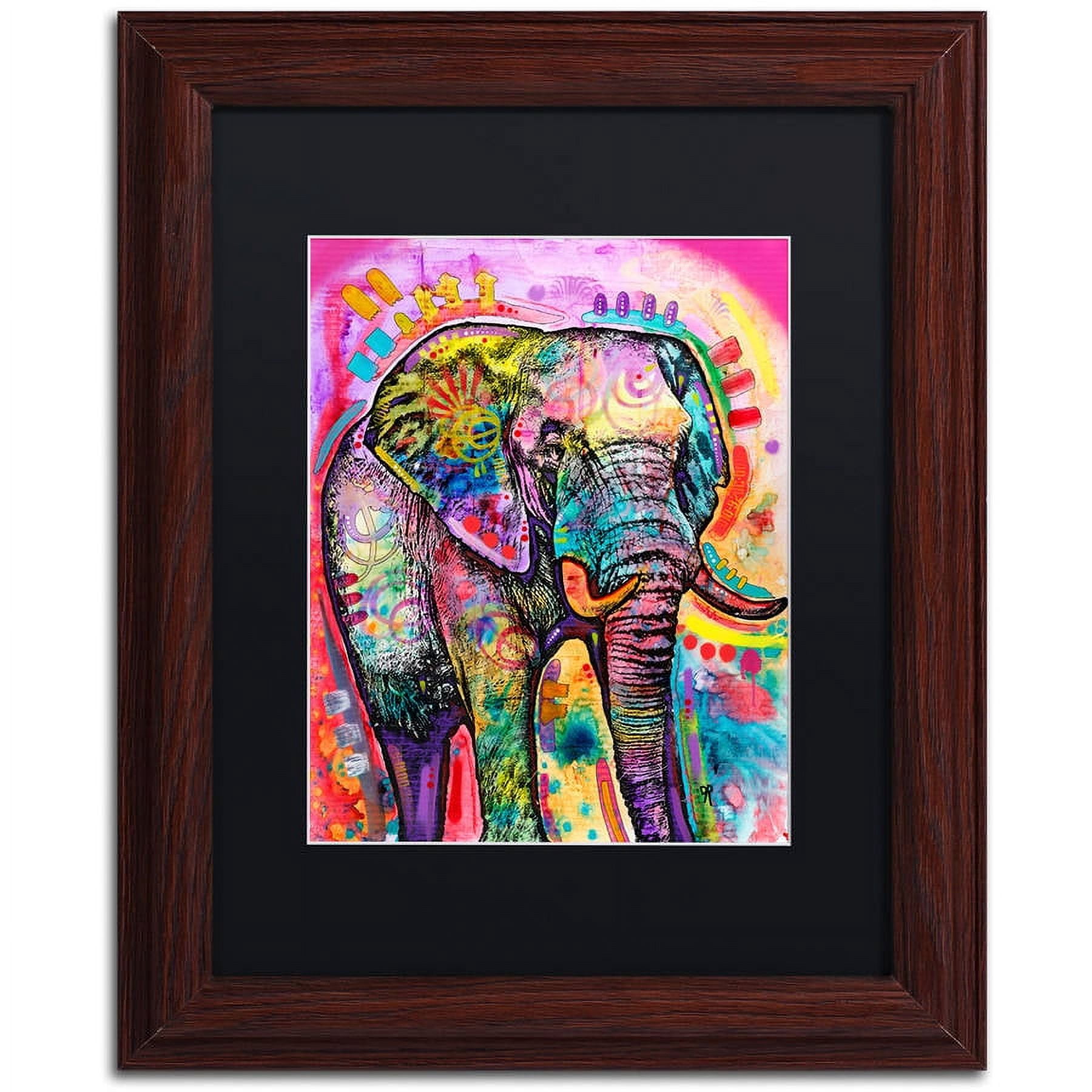 Trademark Fine Art "Elephant" Canvas Art by Dean Russo, Black Matte, Wood Frame