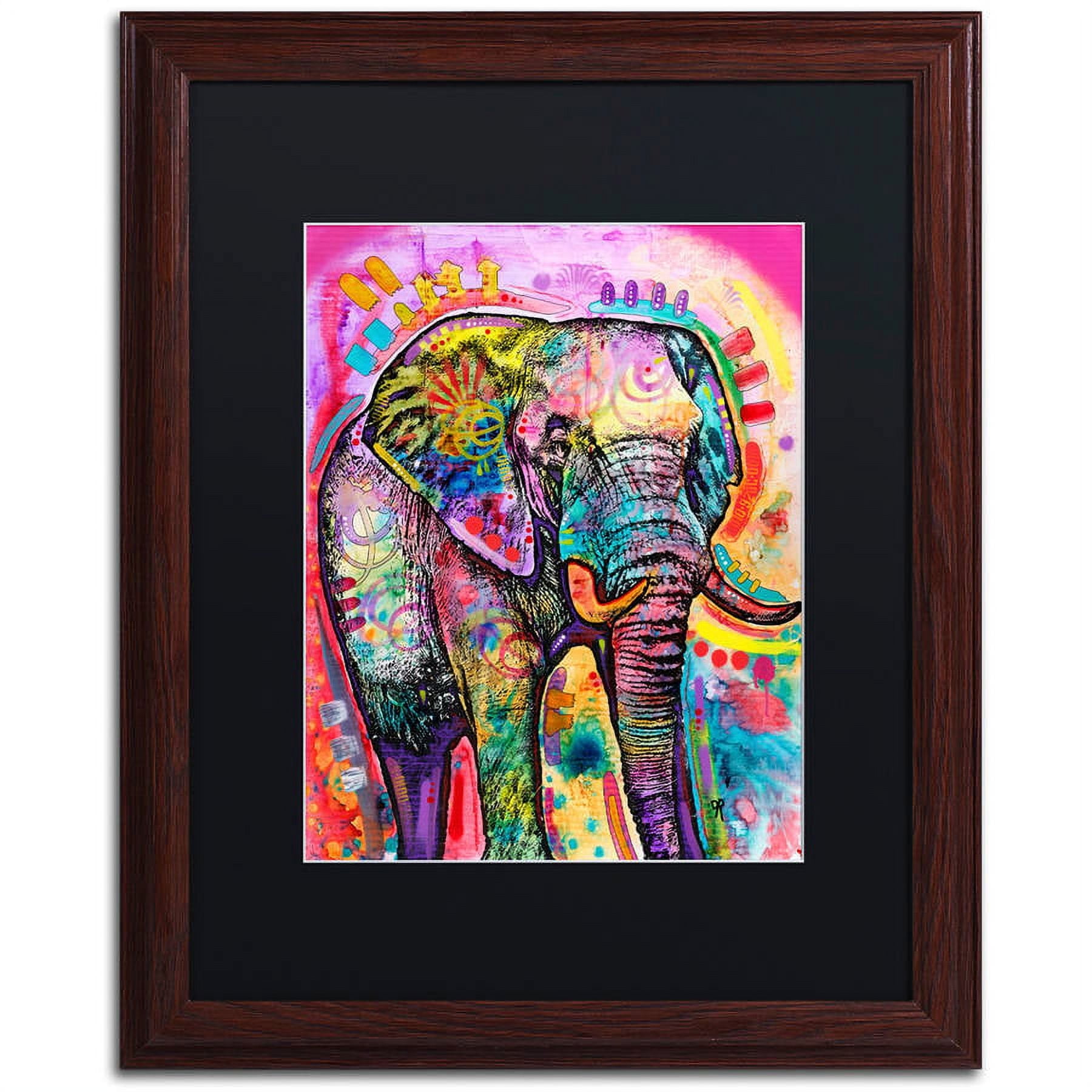Trademark Fine Art "Elephant" Canvas Art by Dean Russo, Black Matte, Wood Frame