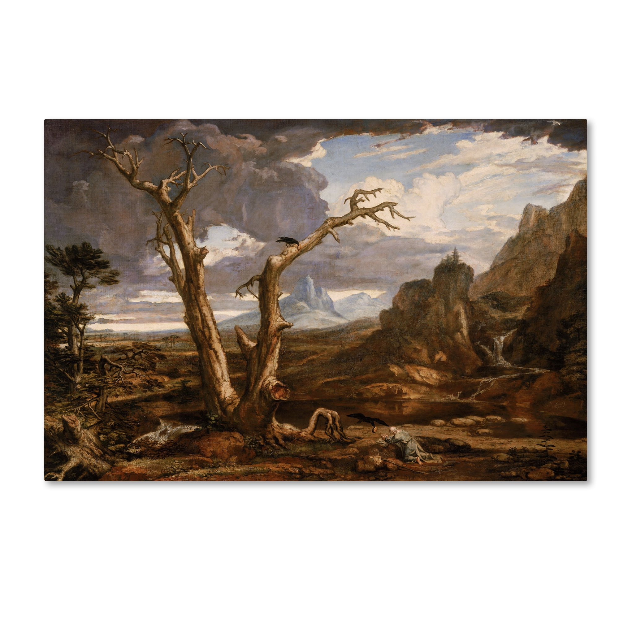 Elijah in the Desert Landscape Canvas Art in Brown and Beige