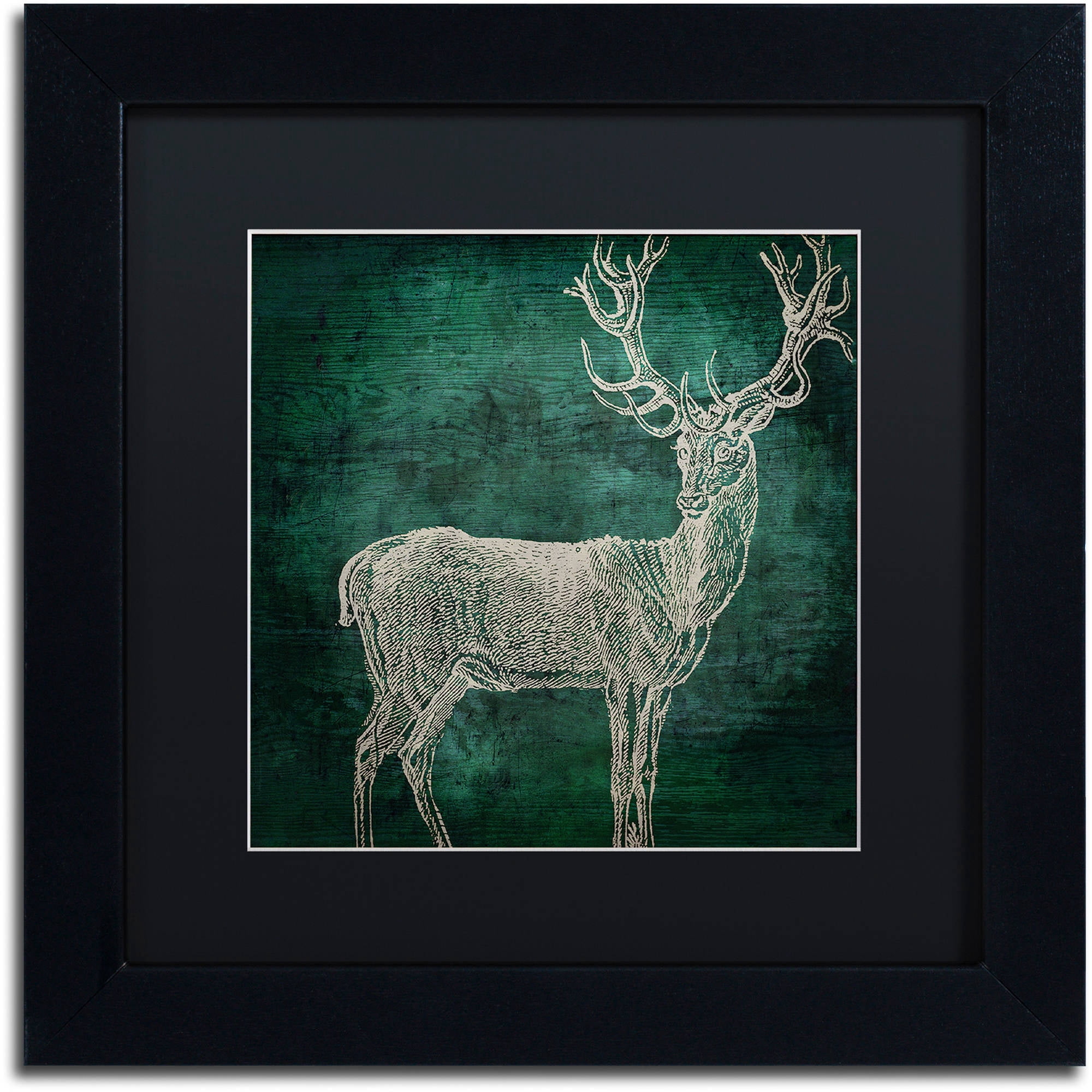Trademark Fine Art "Emerald Deer" Canvas Art by Color Bakery Black Matte, Black Frame