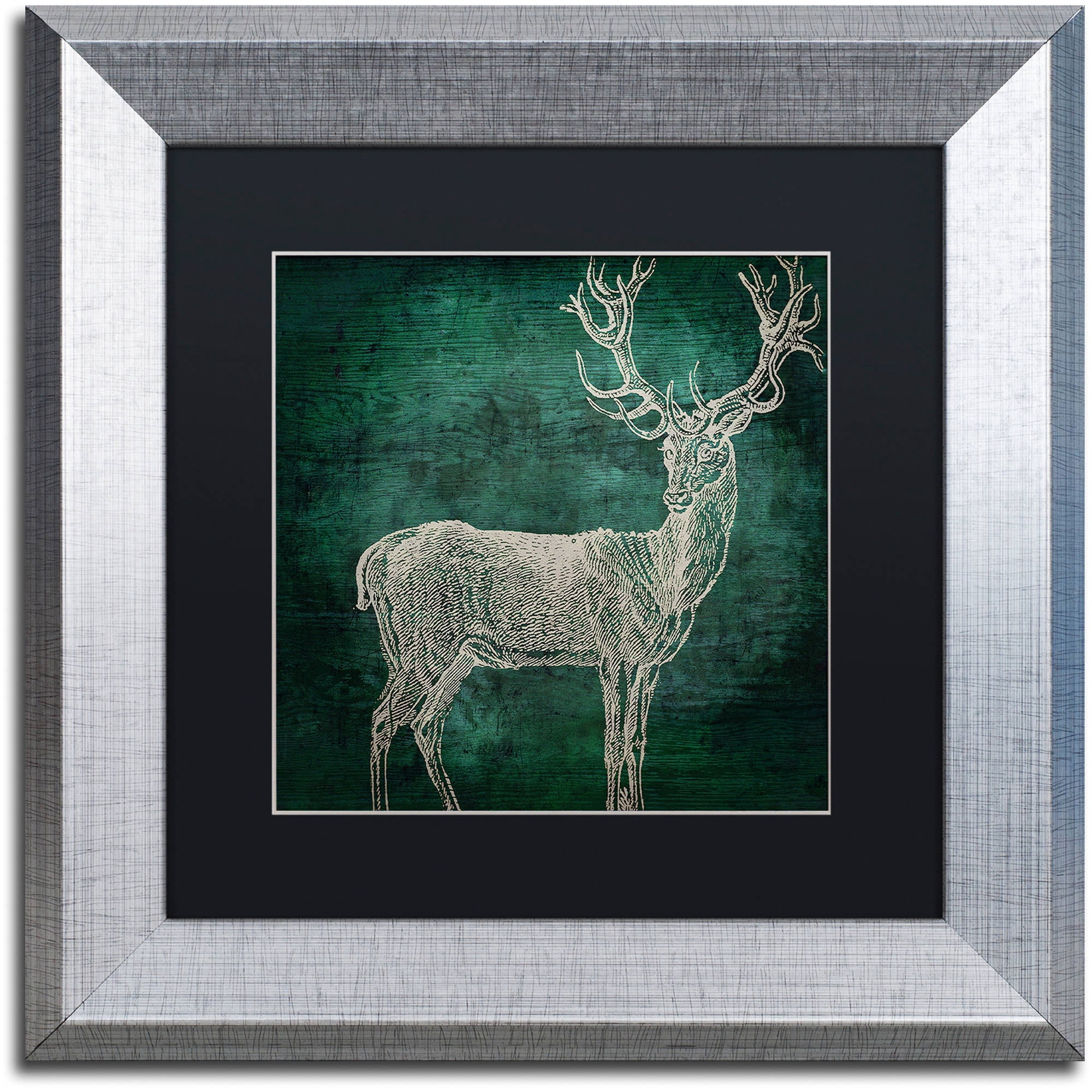 Trademark Fine Art "Emerald Deer" Canvas Art by Color Bakery Black Matte, Silver Frame