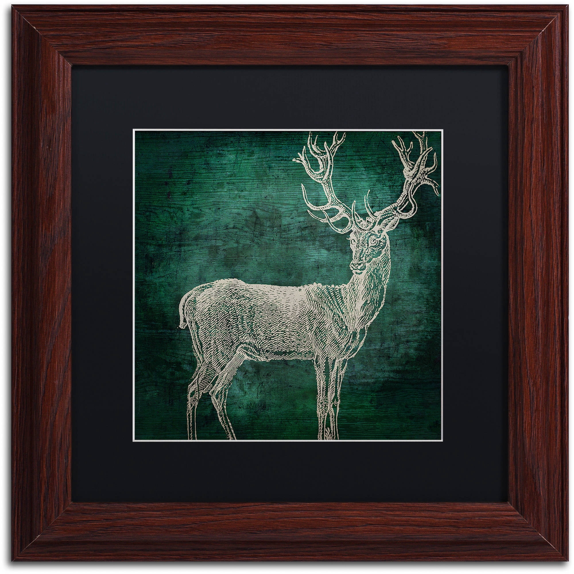 Trademark Fine Art "Emerald Deer" Canvas Art by Color Bakery Black Matte, Wood Frame