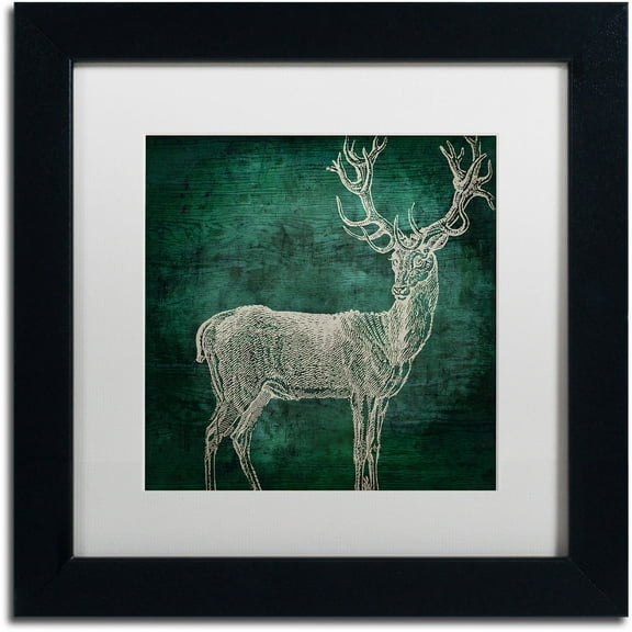 Trademark Fine Art "Emerald Deer" Canvas Art by Color Bakery White Matte, Black Frame