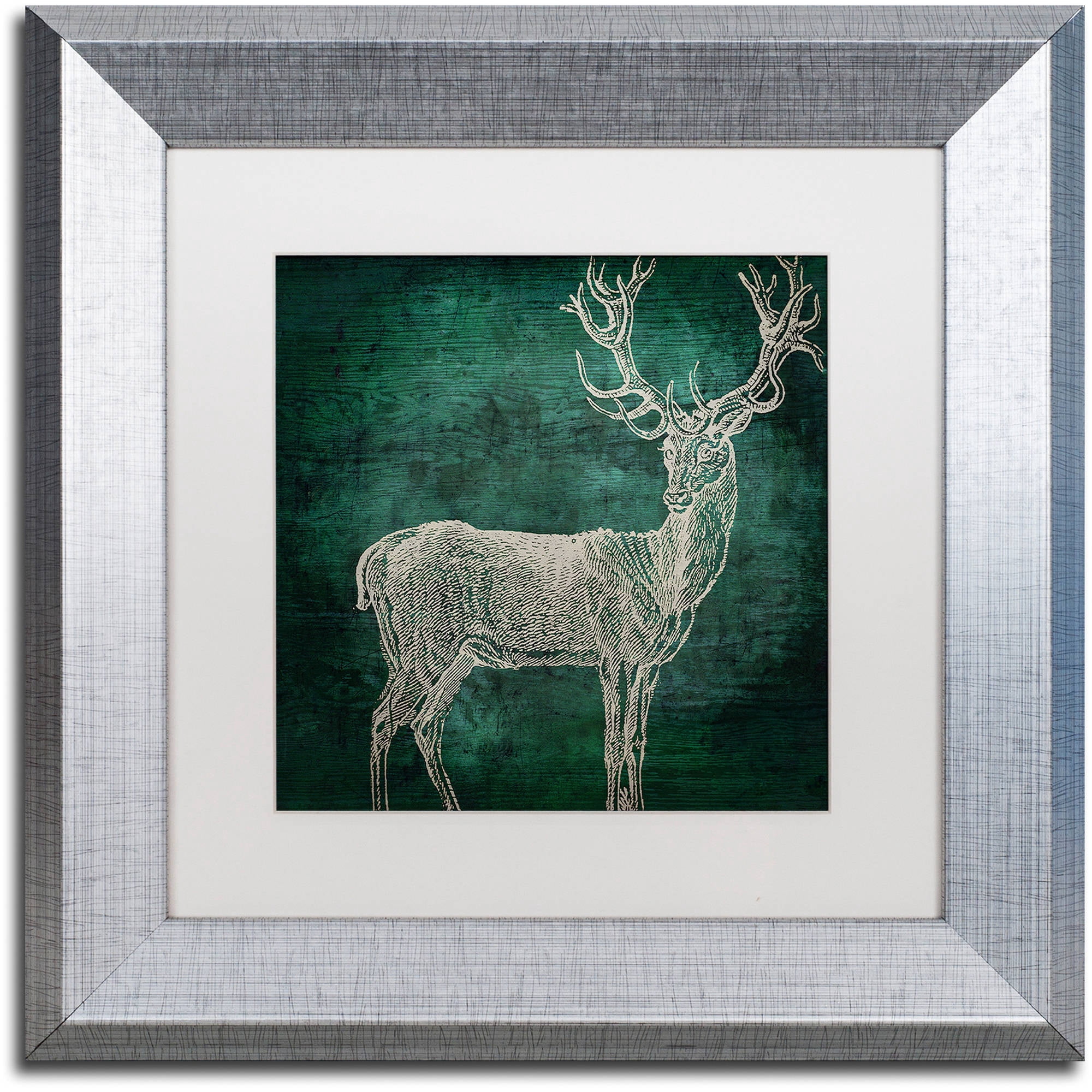 Trademark Fine Art "Emerald Deer" Canvas Art by Color Bakery White Matte, Silver Frame