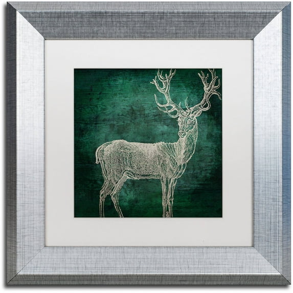 Trademark Fine Art "Emerald Deer" Canvas Art by Color Bakery White Matte, Silver Frame
