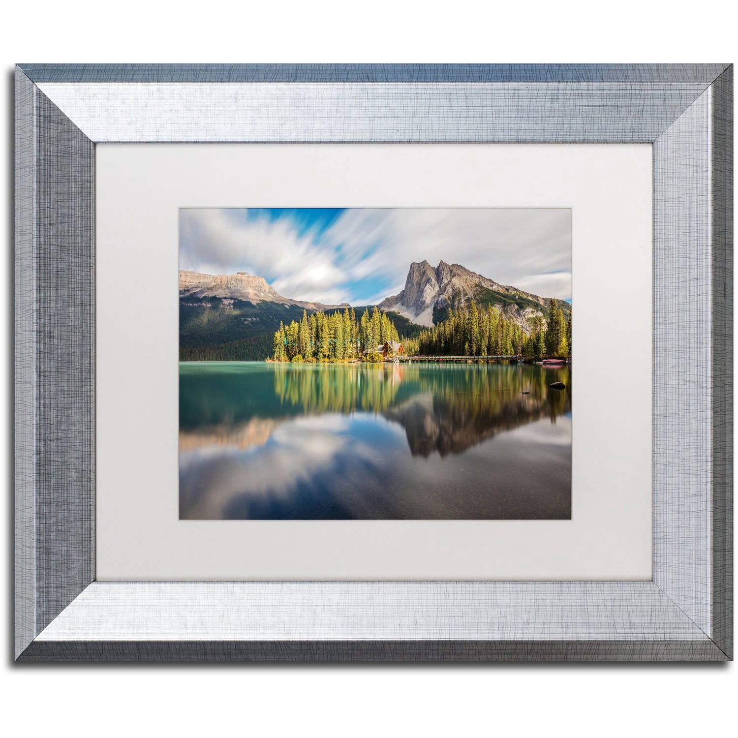 Trademark Fine Art 'Emerald Lake Dreamscape' Canvas Art by Pierre Leclerc, White Matte, Silver Frame