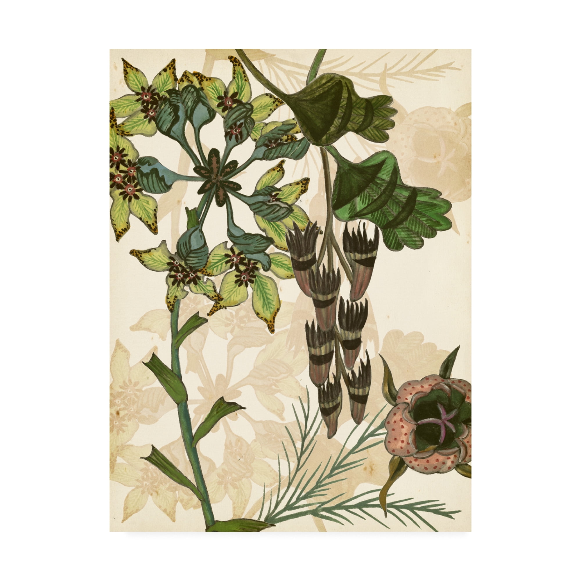 Enchanted II Green and Beige Floral Canvas Art