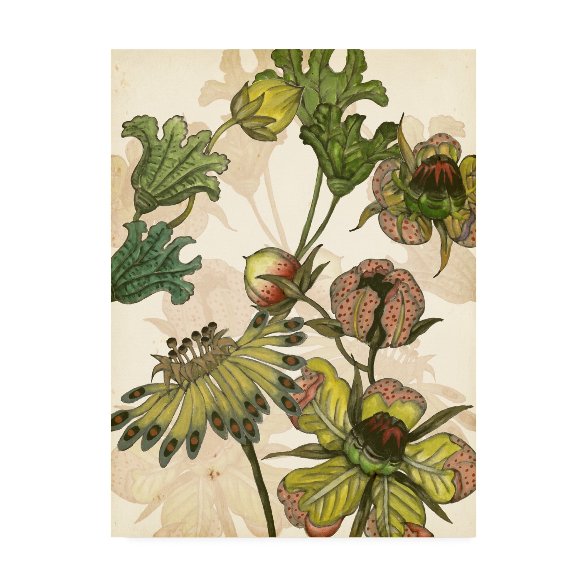 Melissa Wang Enchanted IV Green and Beige Floral Canvas Art