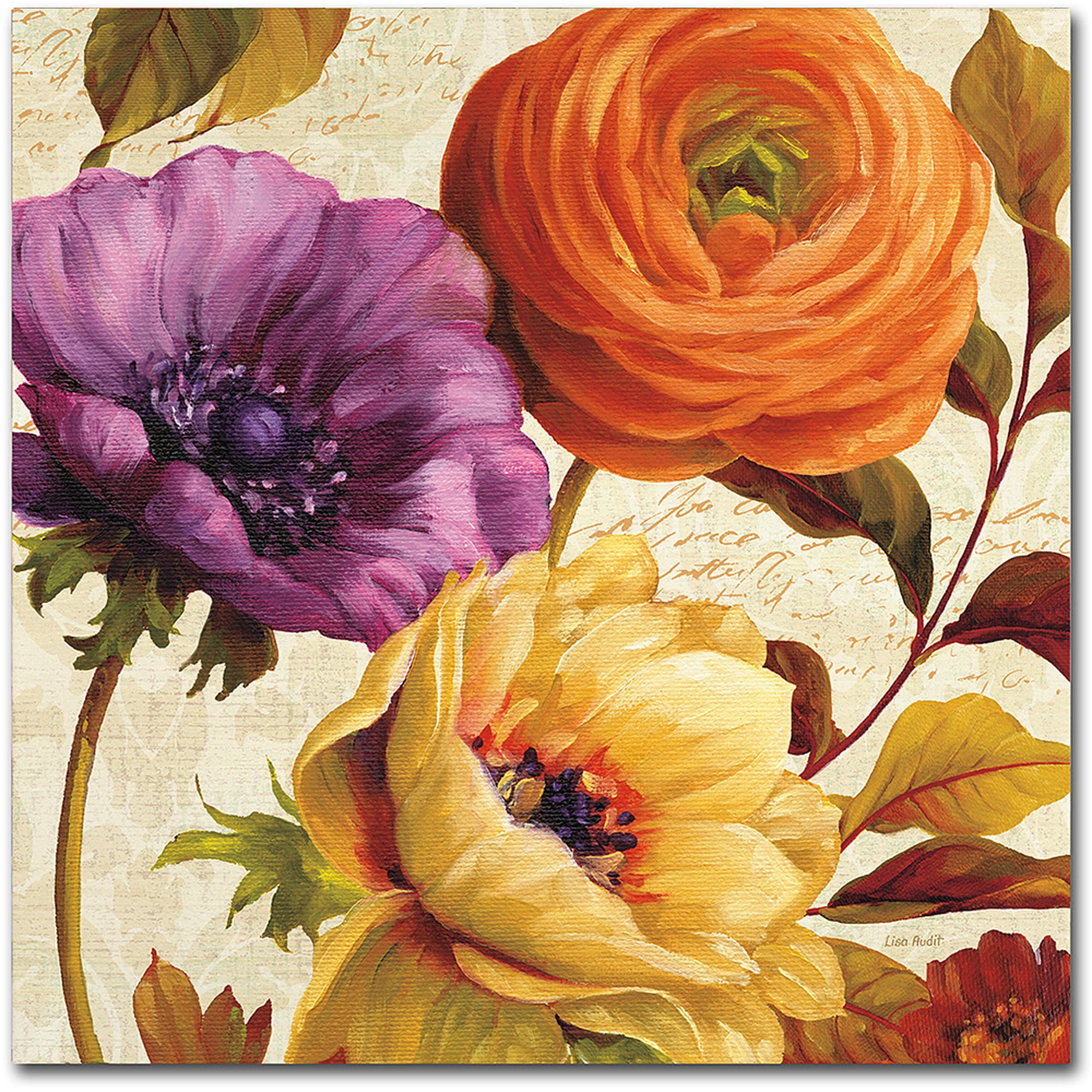 Colorful Floral Graphic Art on Canvas, 18" x 18"