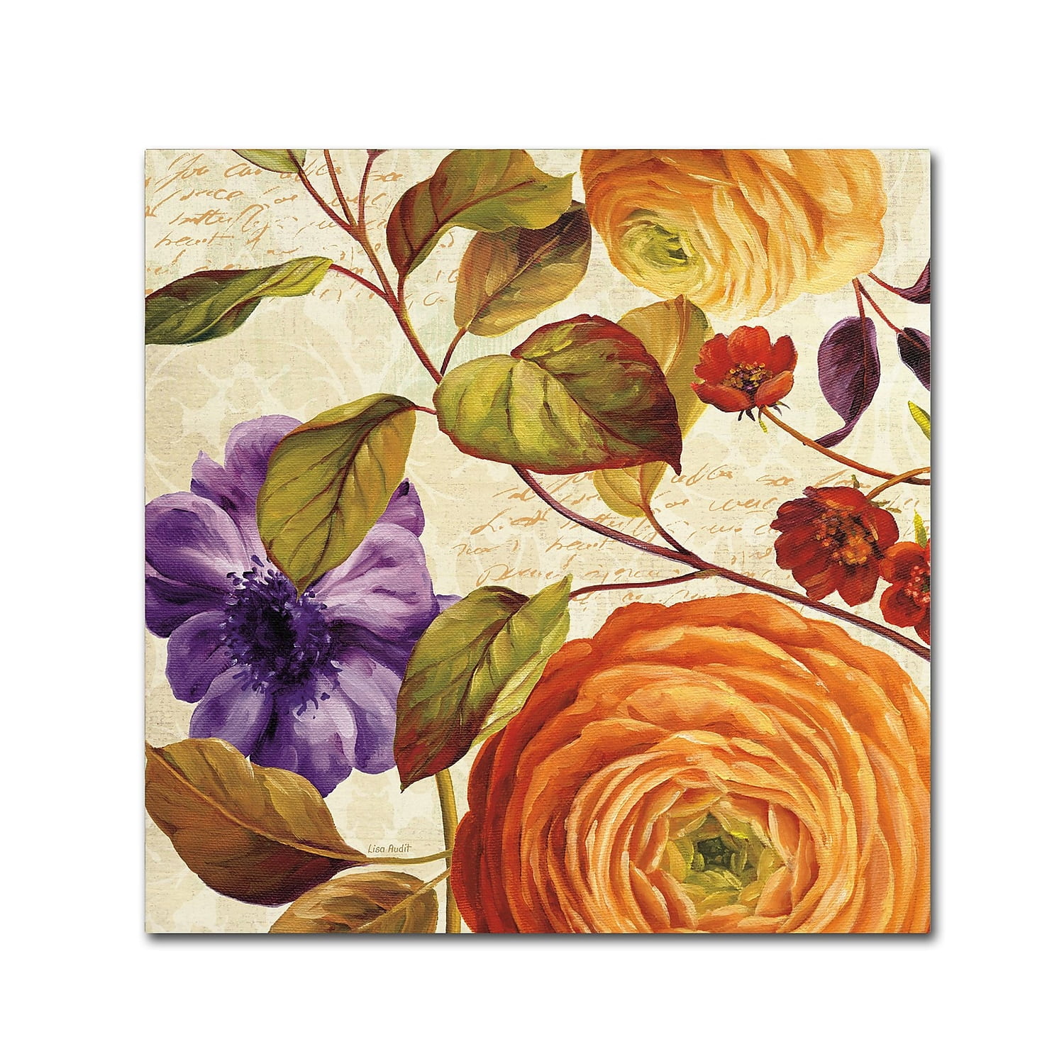 Lisa Audit Floral Cream Background 18" x 18" Canvas Art