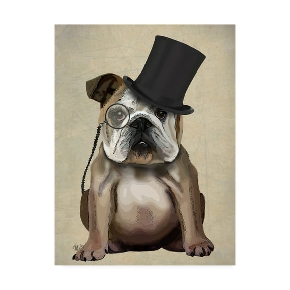 Trademark Fine Art 'English Bulldog, Formal Hound And Hat' Canvas Art by Fab Funky