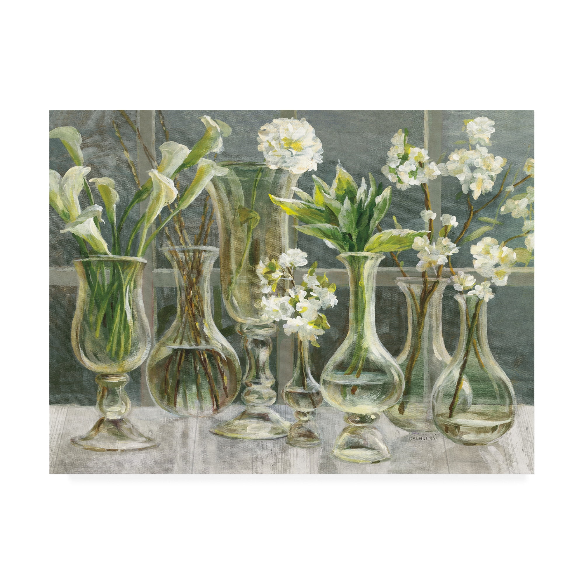 Essence of May Crop Floral Canvas Art in Green and White