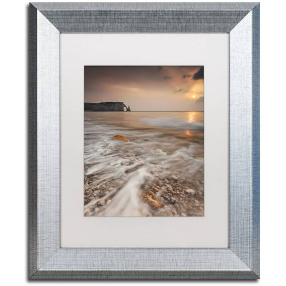 Trademark Fine Art "Etretat" Canvas Art by Mathieu Rivrin White Matte, Silver Frame