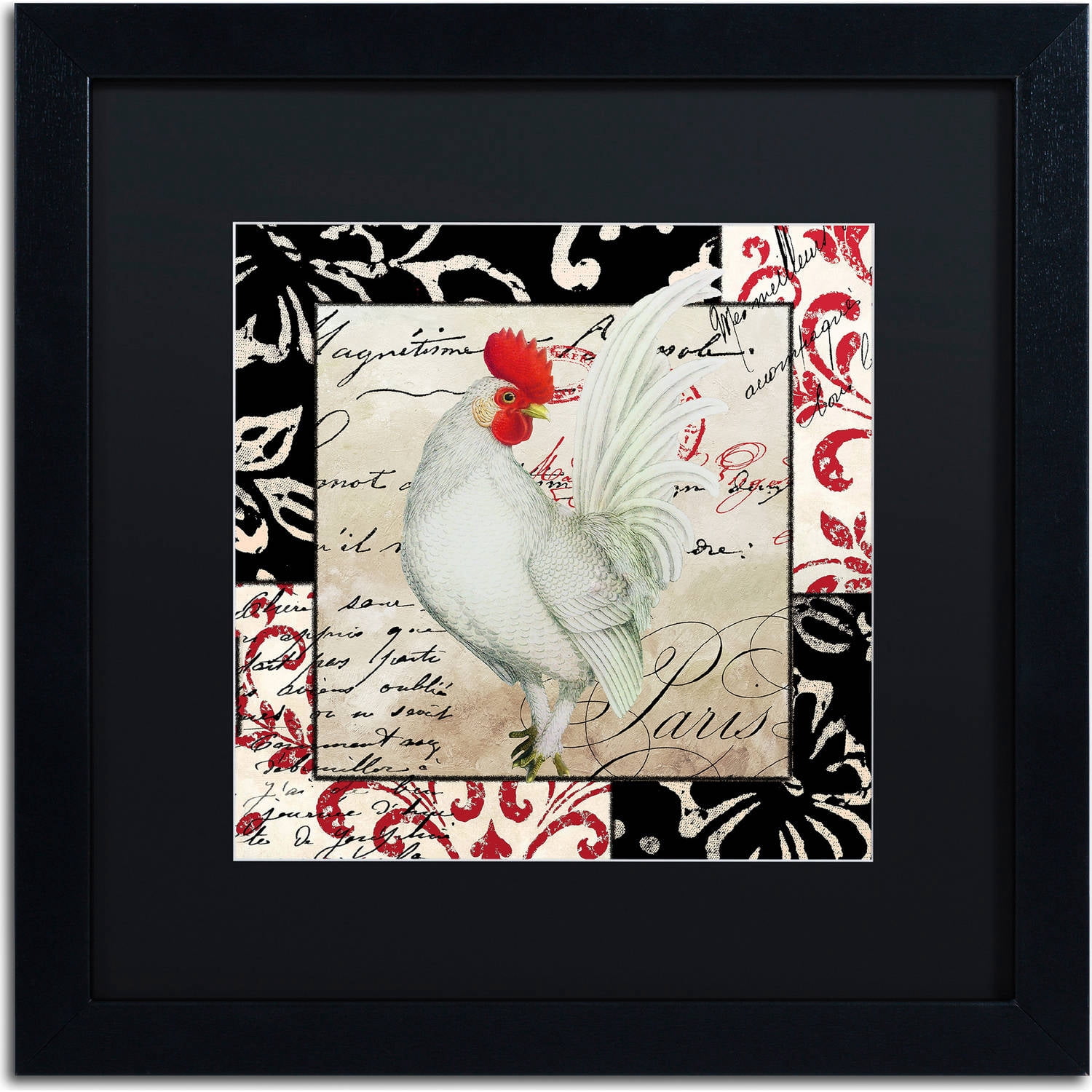 Trademark Fine Art "Europa White Rooster" Canvas Art by Color Bakery, Black Matte, Black Frame
