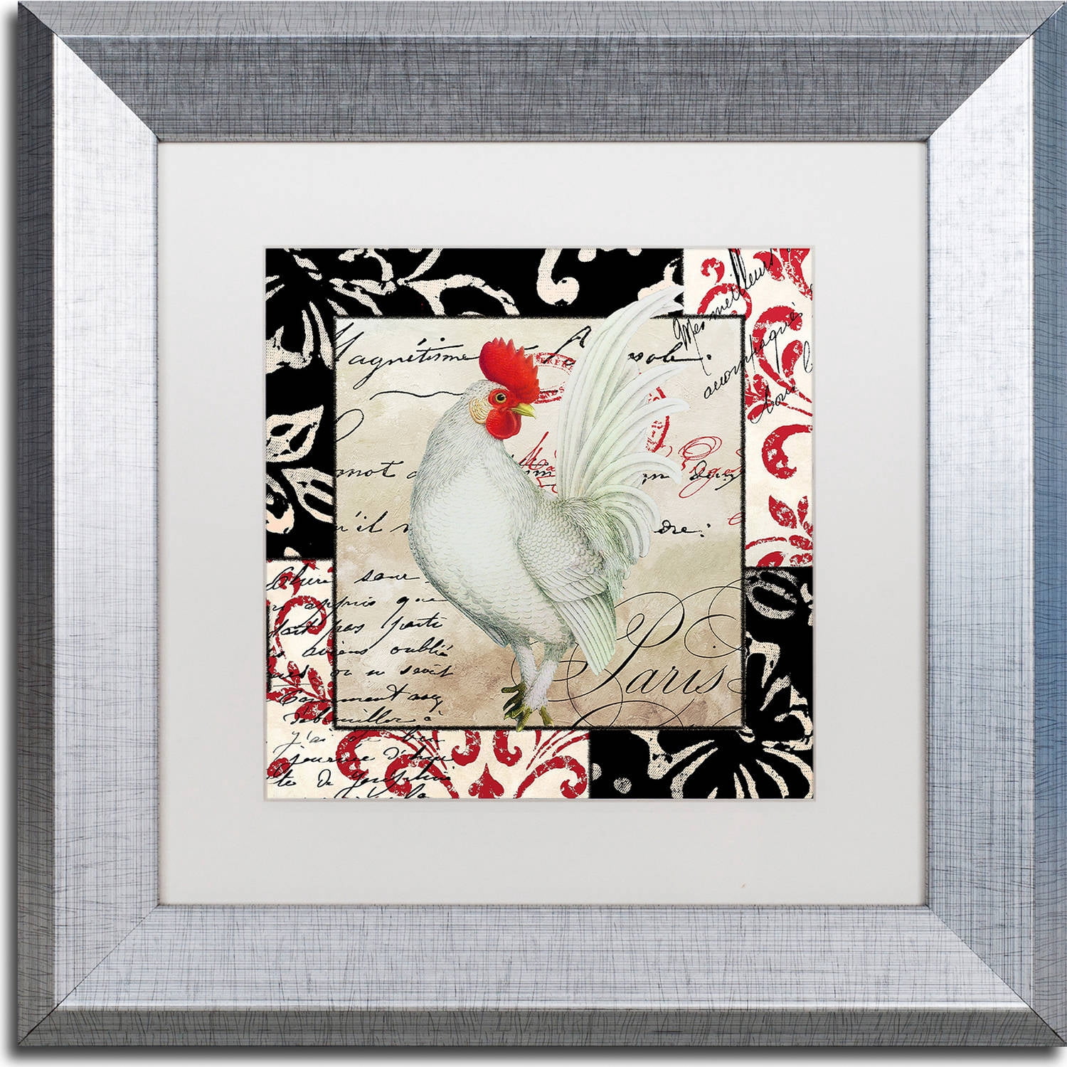 Trademark Fine Art "Europa White Rooster" Canvas Art by Color Bakery, White Matte, Silver Frame