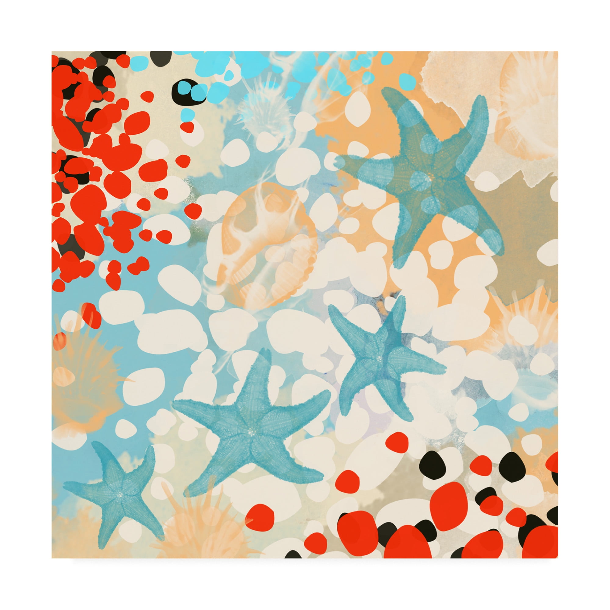 18 x 18 Turquoise and Red Abstract Nautical Canvas Art