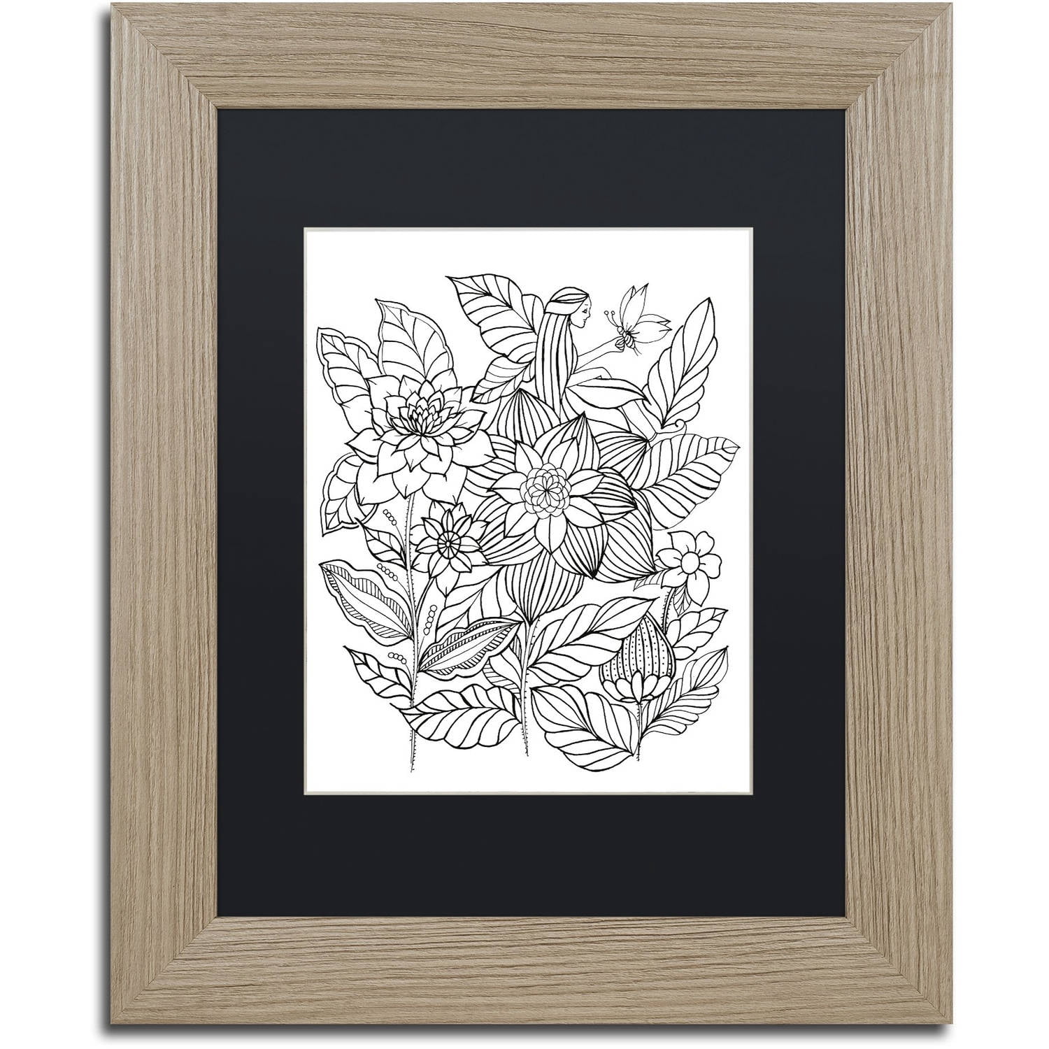 Trademark Fine Art "Fairies and Woodland Creatures 27" Canvas Art by KCDoodleArt Black Matte, Birch Frame