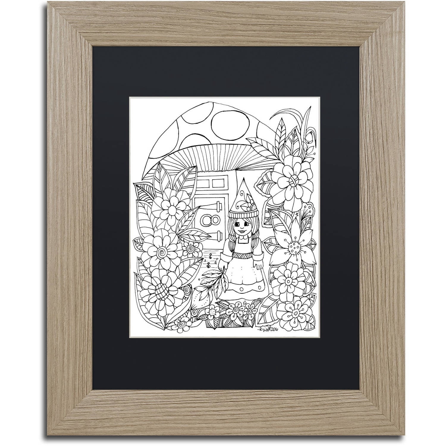 Trademark Fine Art "Fairies and Woodland Creatures 28" Canvas Art by KCDoodleArt Black Matte, Birch Frame