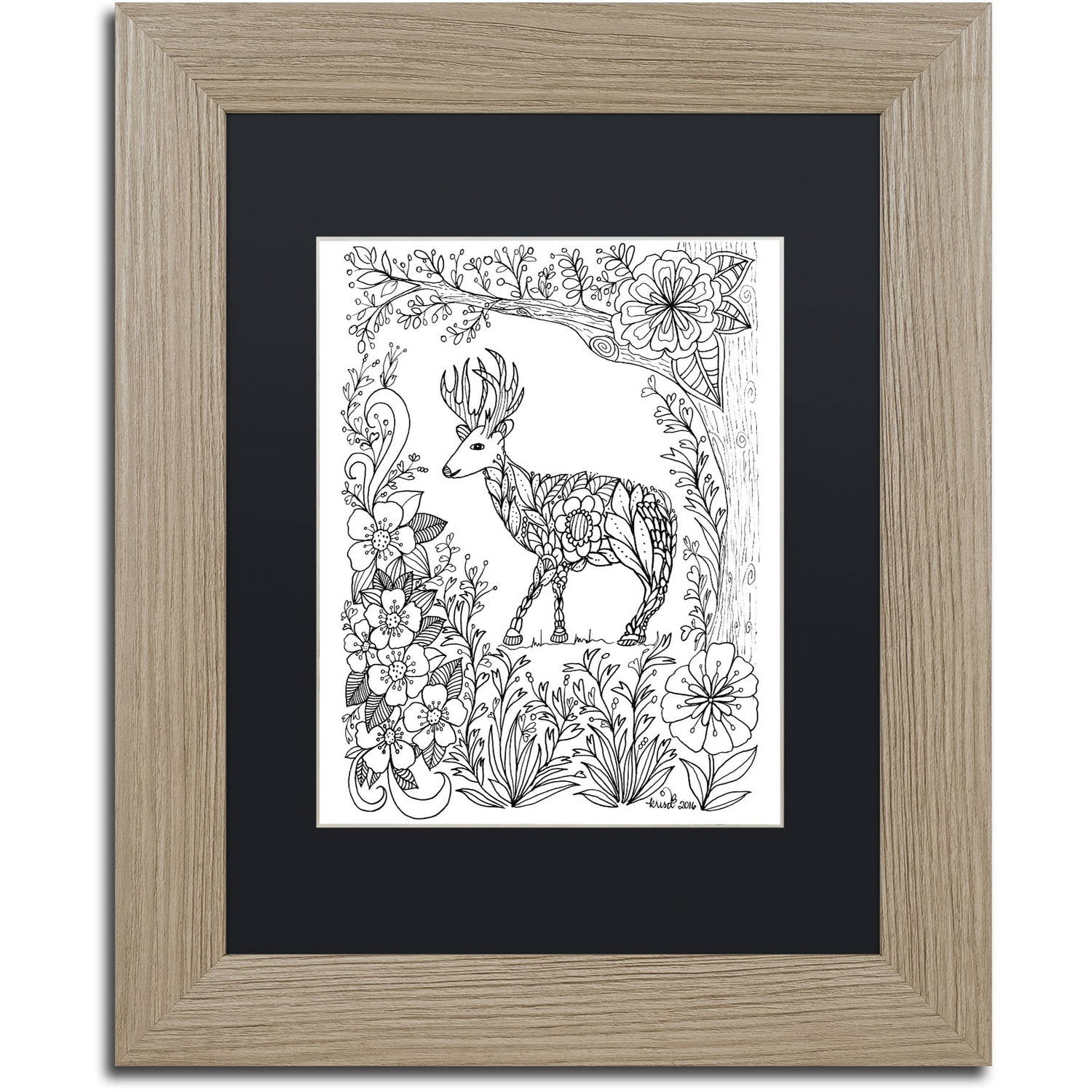 Trademark Fine Art "Fairies and Woodland Creatures 29" Canvas Art by KCDoodleArt Black Matte, Birch Frame