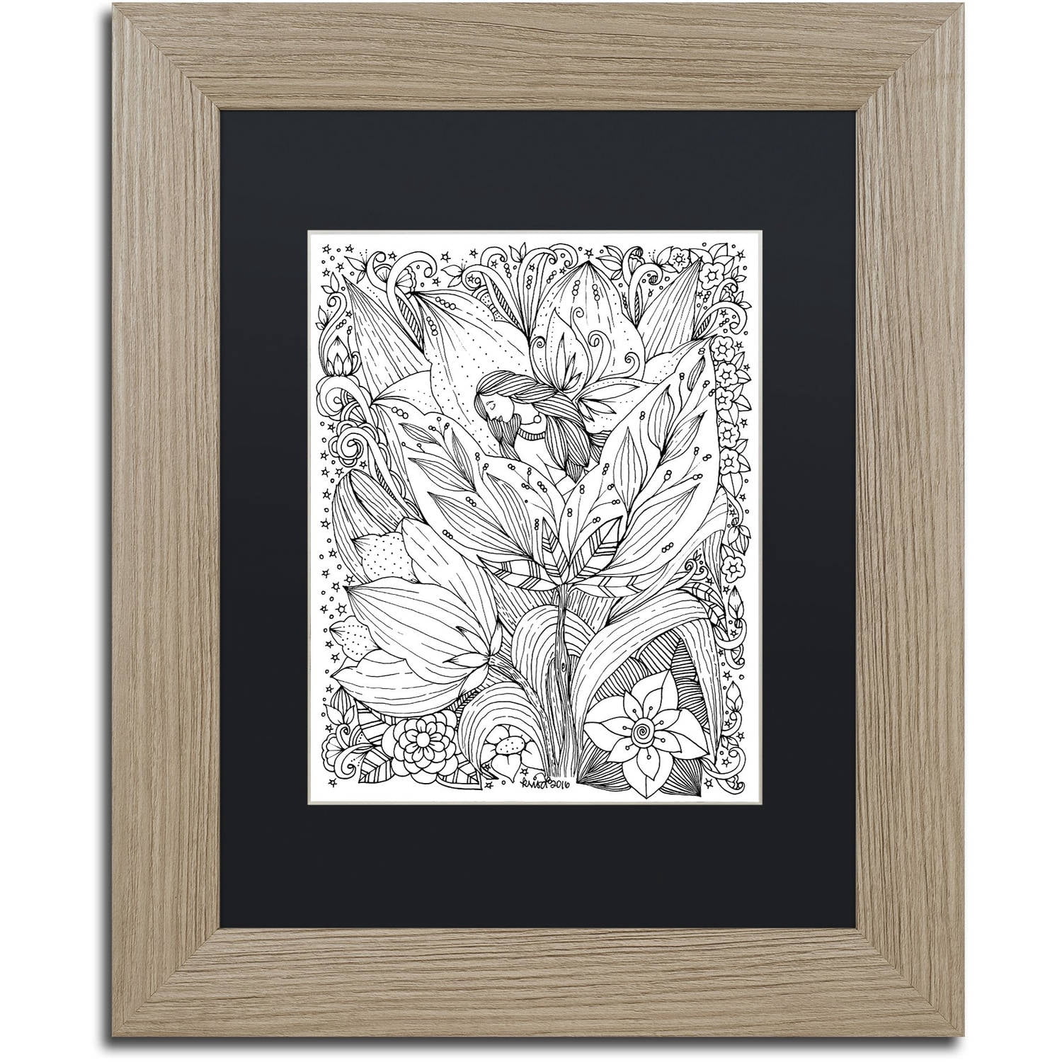 Trademark Fine Art "Fairies and Woodland Creatures 3" Canvas Art by KCDoodleArt Black Matte, Birch Frame