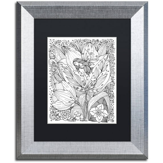 Trademark Fine Art "Fairies and Woodland Creatures 3" Canvas Art by KCDoodleArt Black Matte, Silver Frame