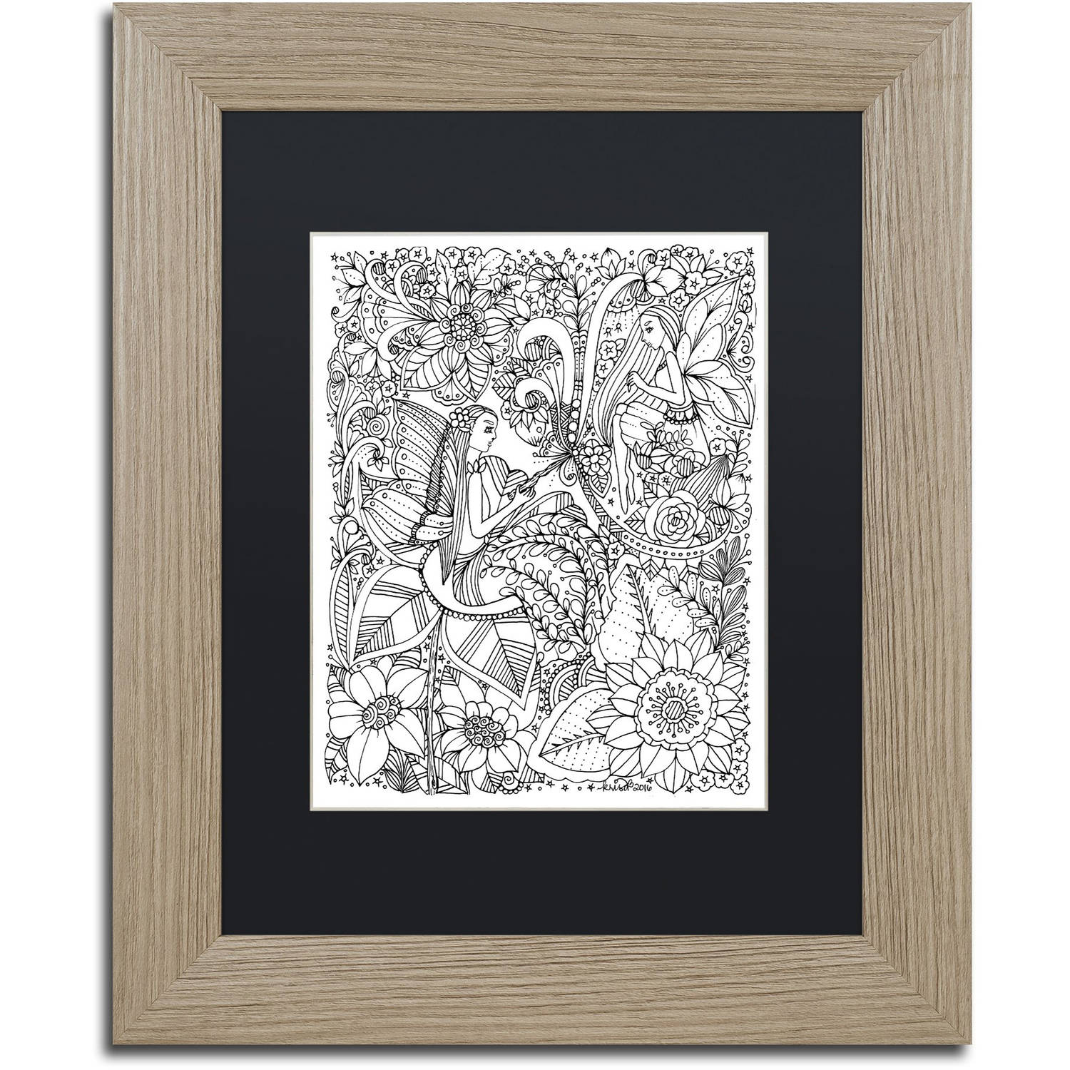 Trademark Fine Art "Fairies and Woodland Creatures 4" Canvas Art by KCDoodleArt Black Matte, Birch Frame