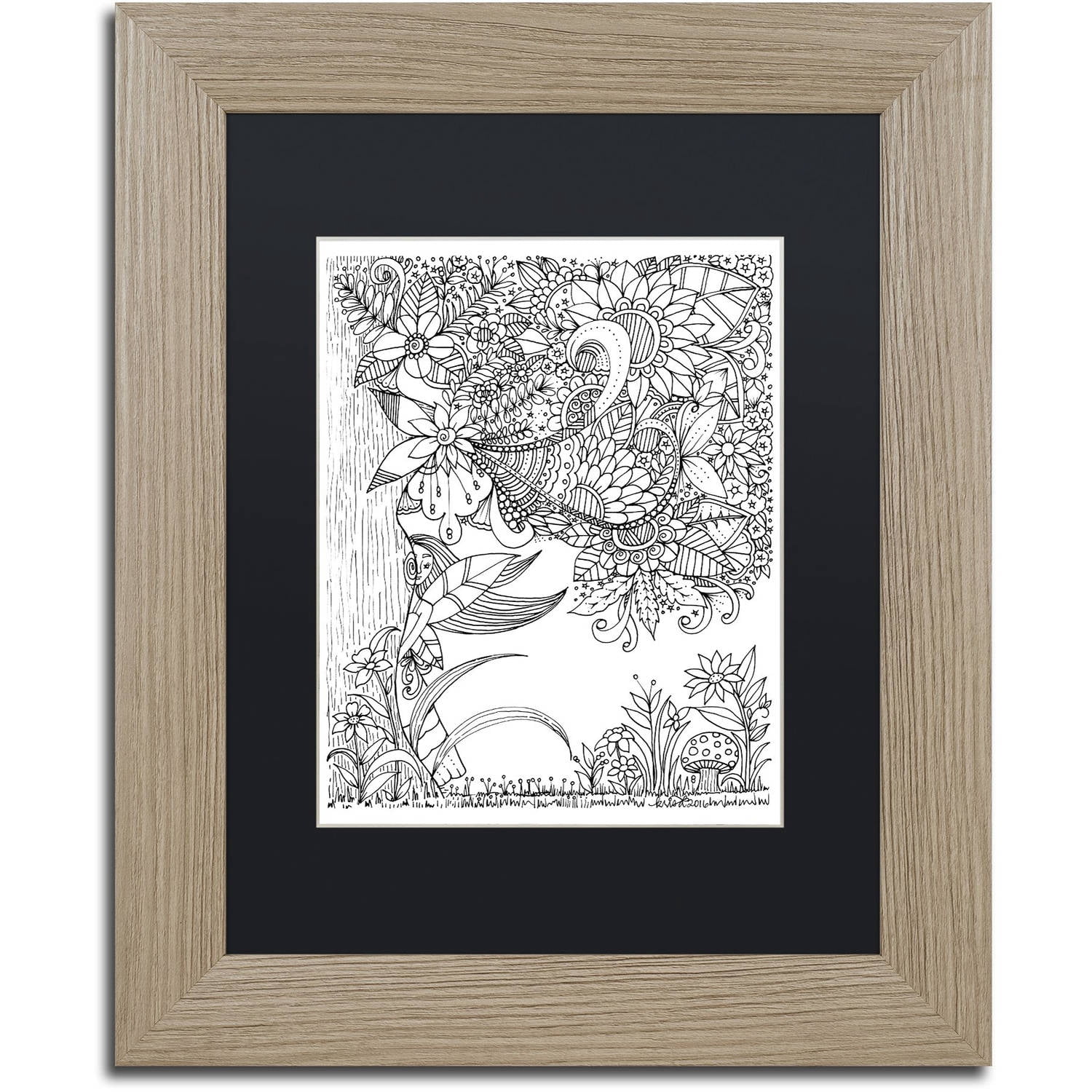 Trademark Fine Art "Fairies and Woodland Creatures 6" Canvas Art by KCDoodleArt Black Matte, Birch Frame