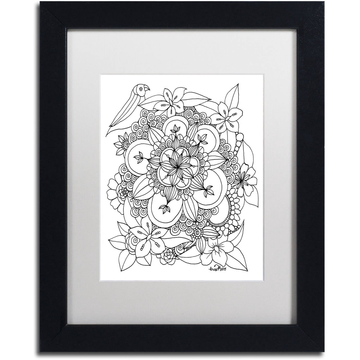 Trademark Fine Art "Fairies and Woodland Creatures 7" Canvas Art by KCDoodleArt White Matte, Black Frame