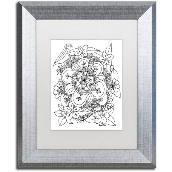 Trademark Fine Art "Fairies and Woodland Creatures 7" Canvas Art by KCDoodleArt White Matte, Silver Frame