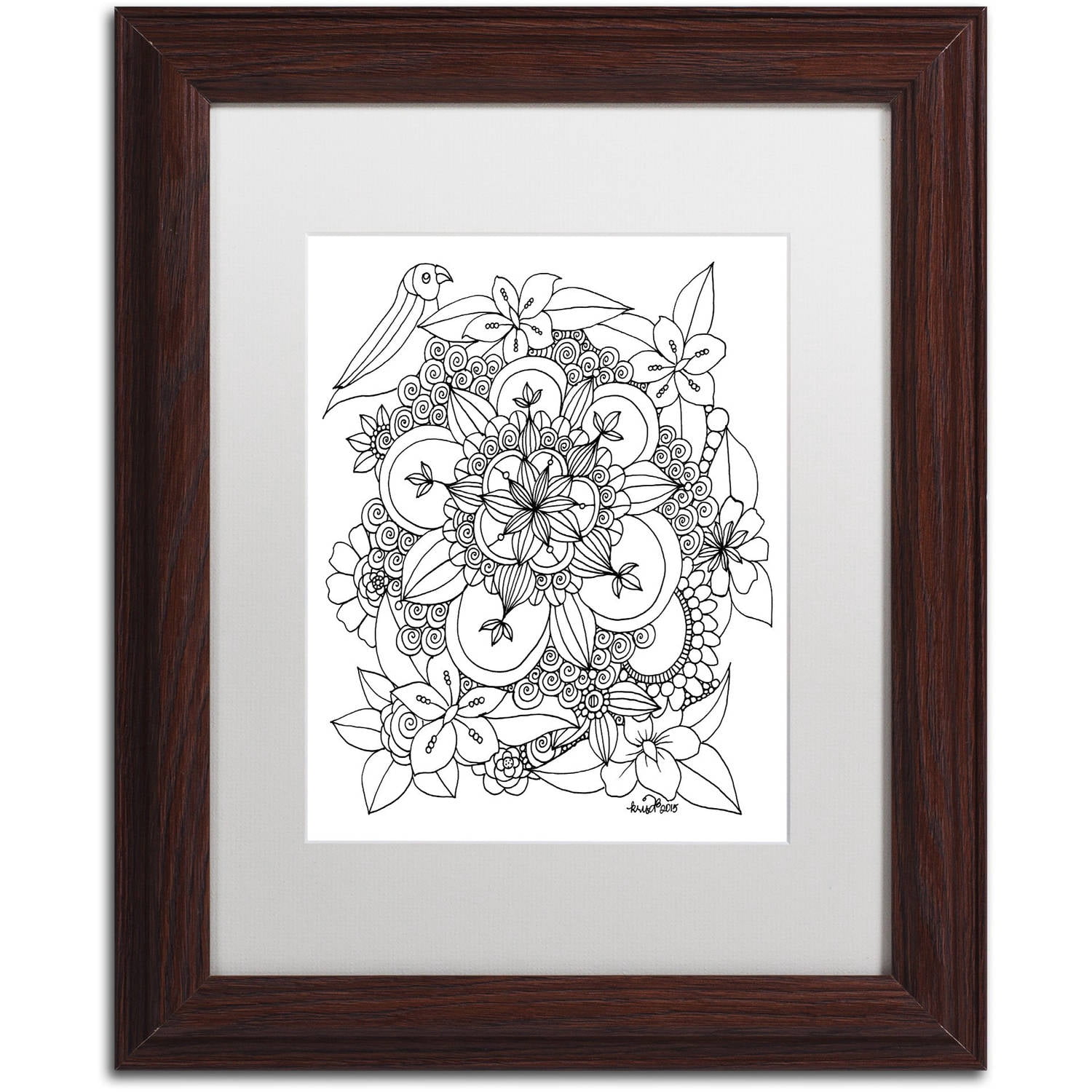 Trademark Fine Art "Fairies and Woodland Creatures 7" Canvas Art by KCDoodleArt White Matte, Wood Frame