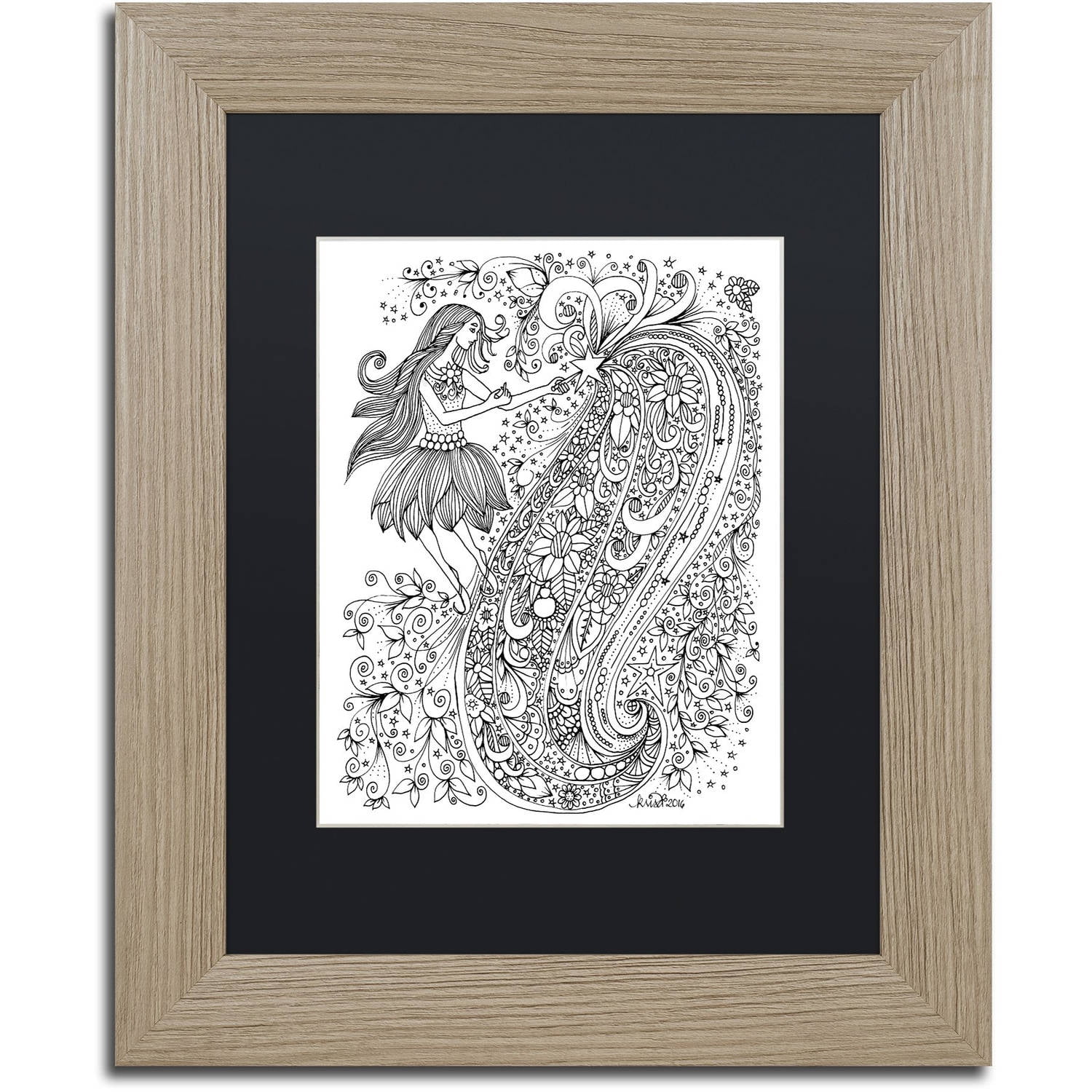 Trademark Fine Art "Fairy 14" Canvas Art by KCDoodleArt Black Matte, Birch Frame