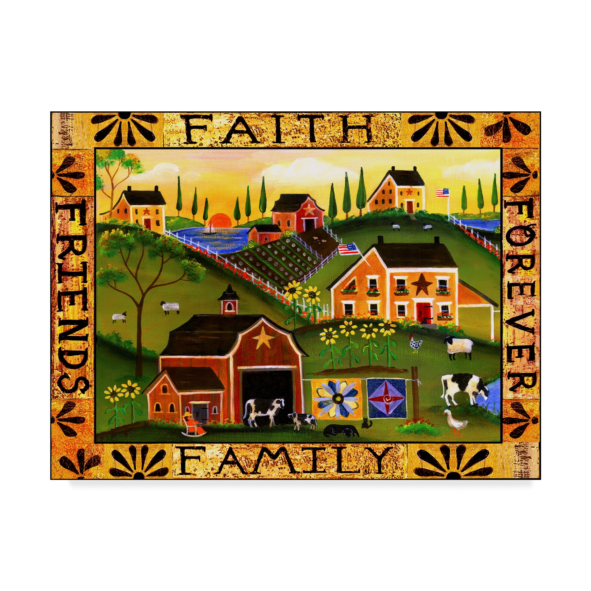 Faith Family Friends Forever Multicolor Landscape Wrapped Canvas Painting