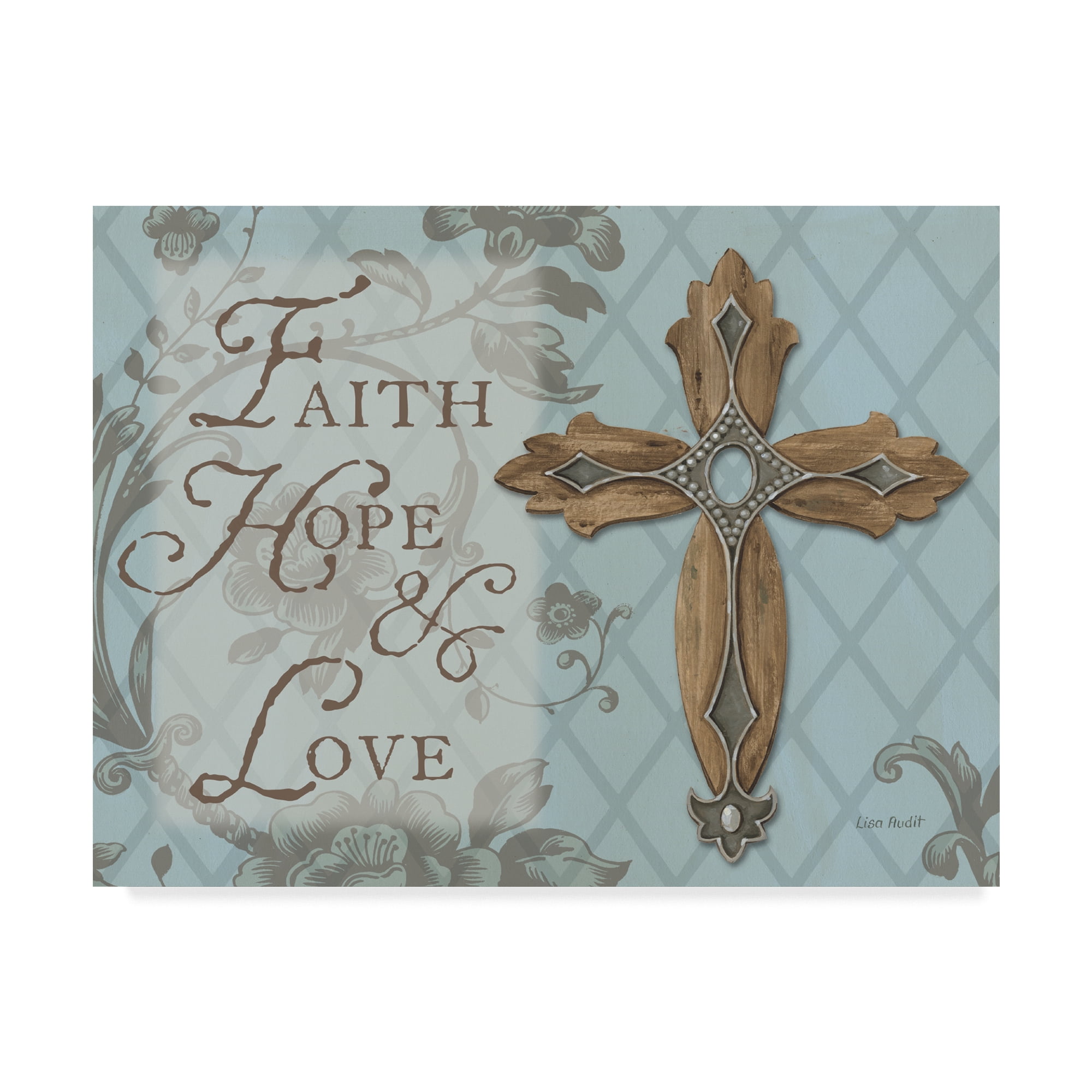 Trademark Fine Art 'Faith Hope Love Cross' Canvas Art by Lisa Audit