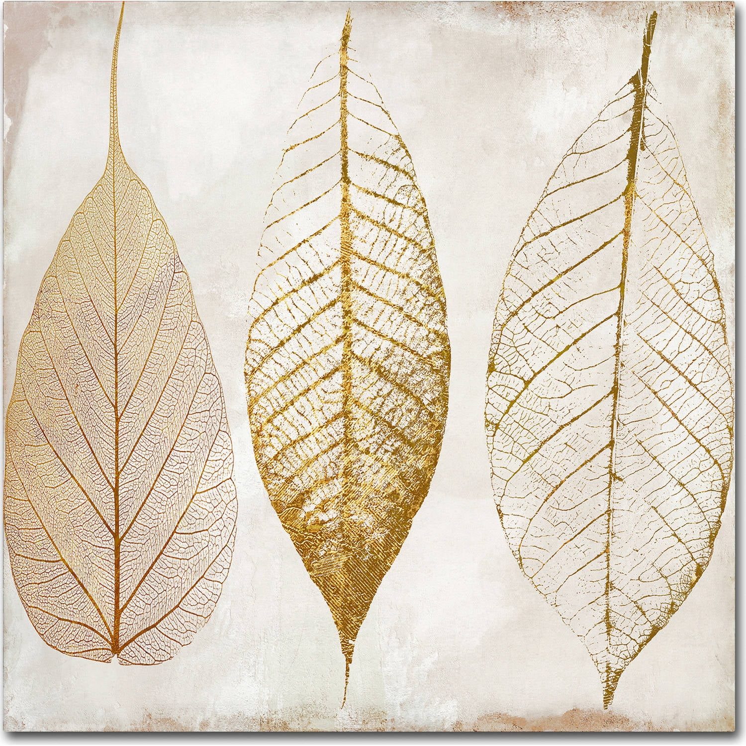Gold Botanical Leaves on Tan Canvas Art, 14" x 14"