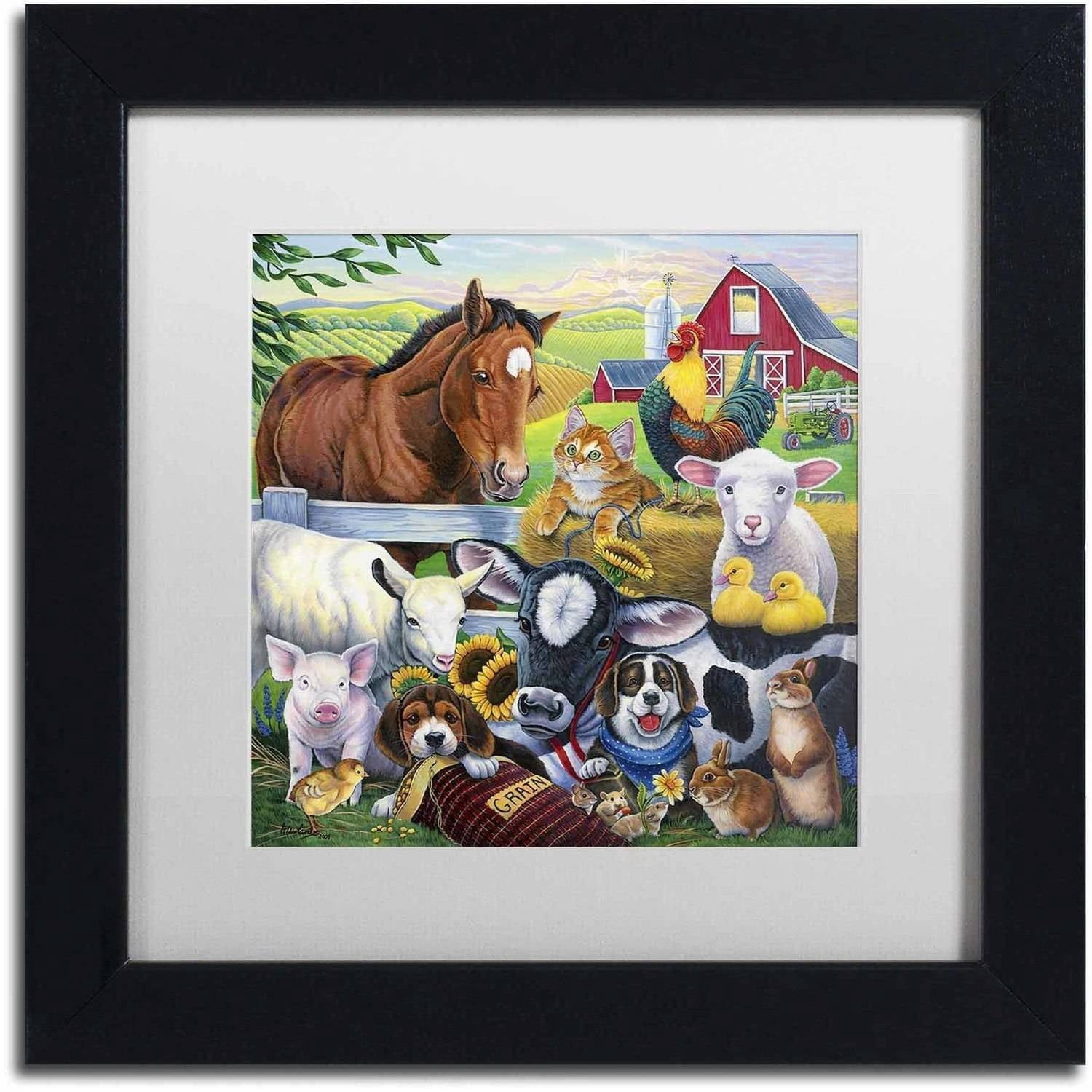Trademark Fine Art 'Farm Friends' Canvas Art by Jenny Newland, White Matte, Black Frame