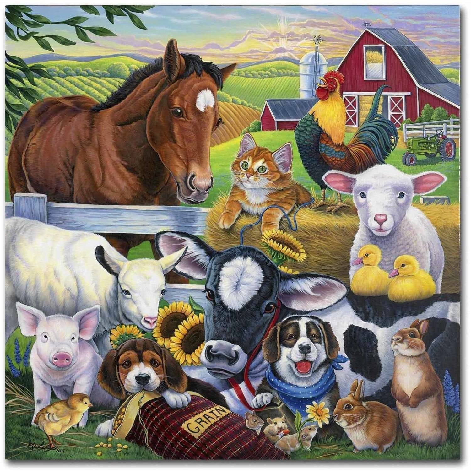24" x 24" Colorful Farm Animals Canvas Art