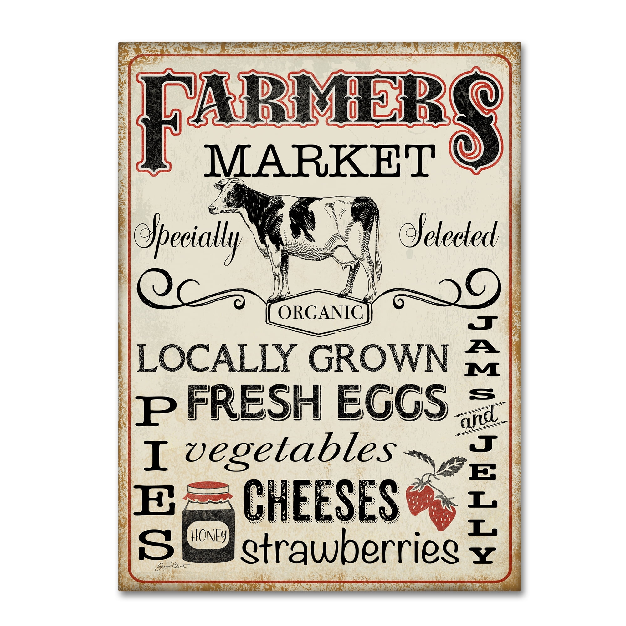 Farmers Market Organic Cow Canvas Art in Beige and Black