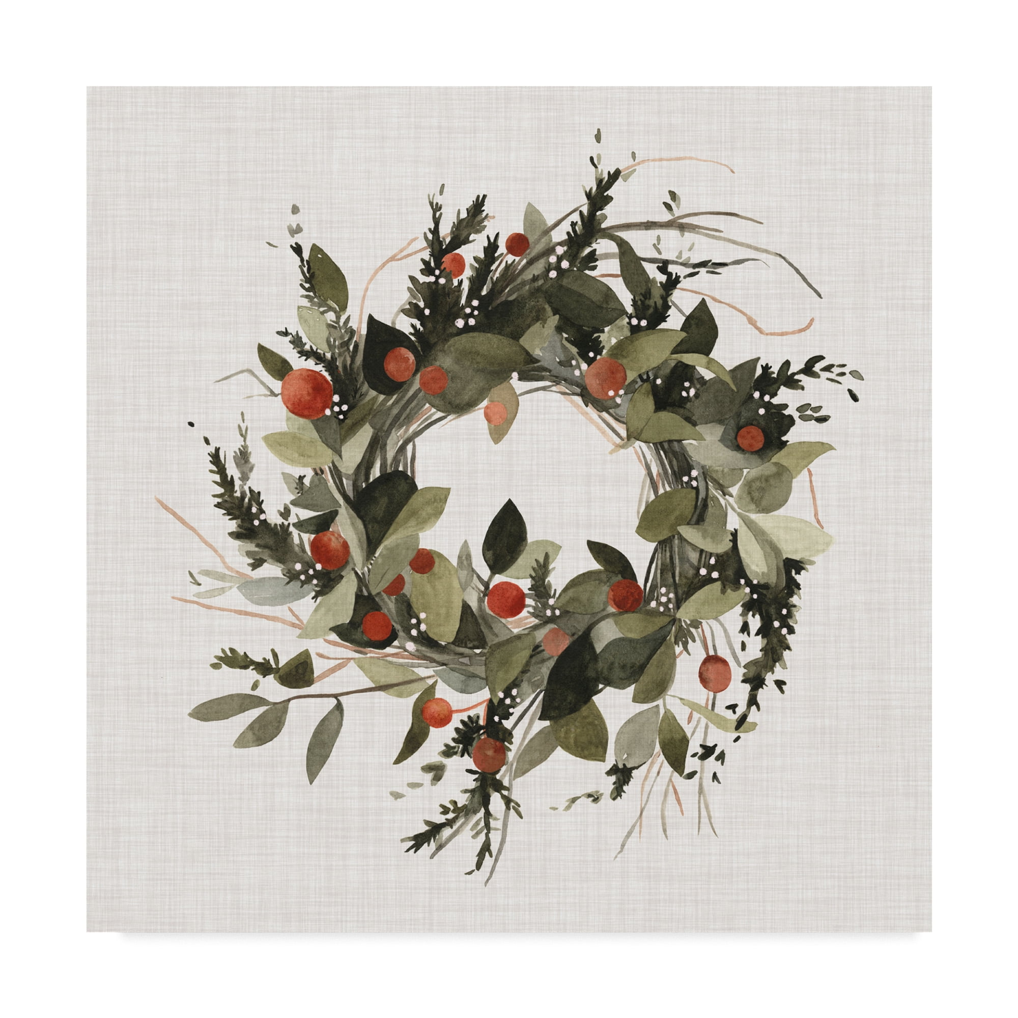 18" Square Green and Red Wreath Canvas Art