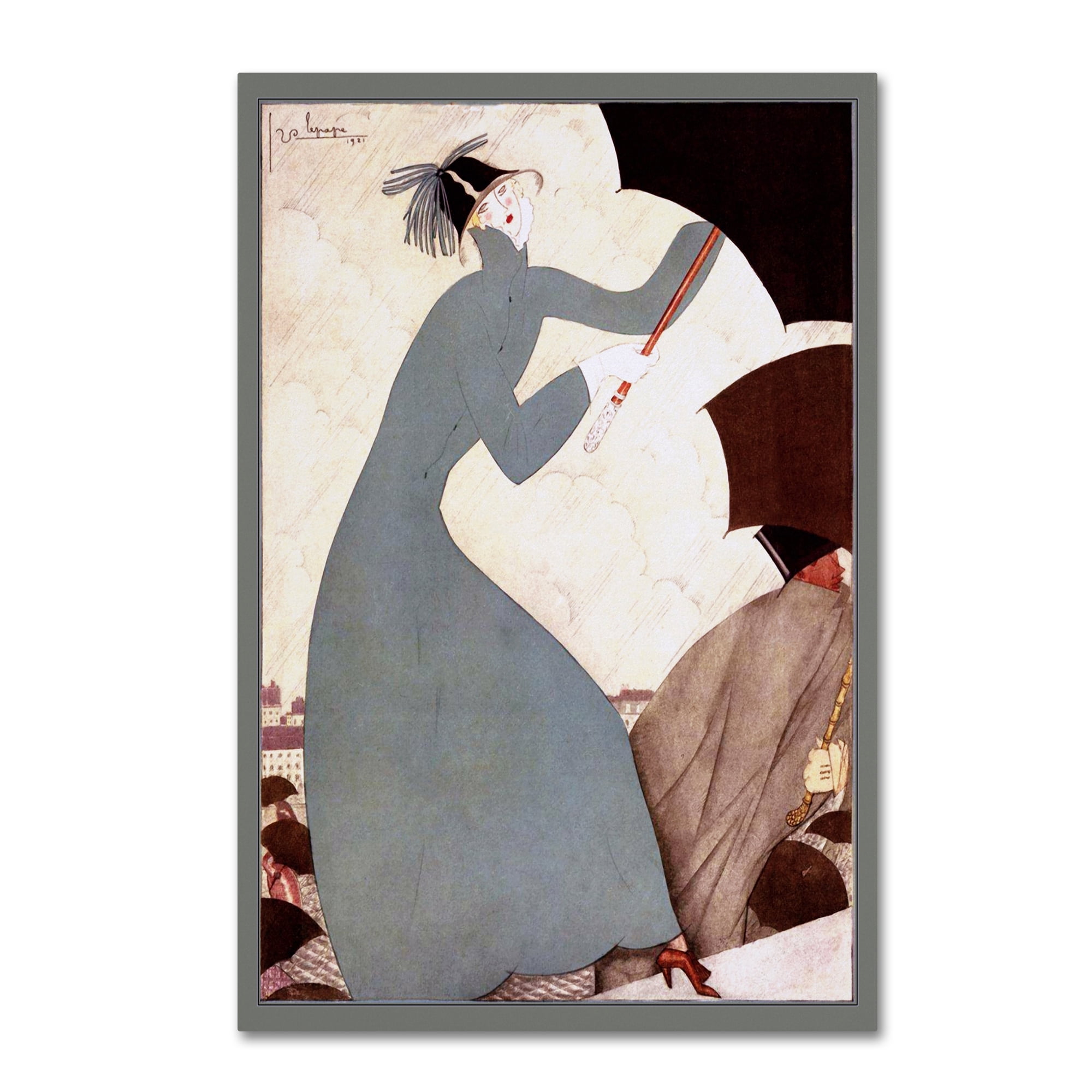 Vintage Art Deco Fashion Woman Canvas Print in Gray and Beige